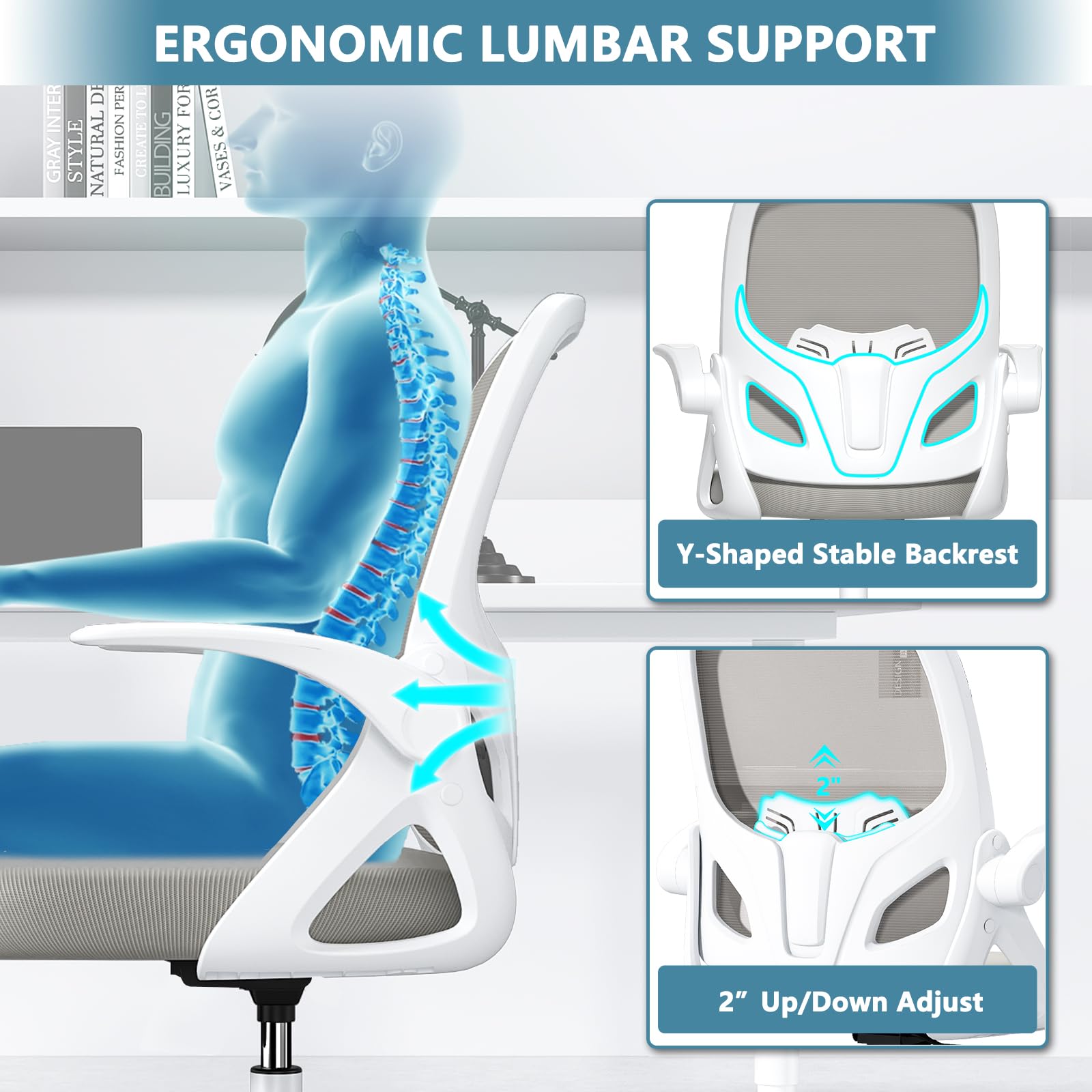 Ergonomic Tall Drafting Chair with Footrest Ring - Adjustable Height Office Chair with Flip-Up Arms & Lumbar Support for Home & Work (Gray) - Perfect for Architects, Artists & Long Work Sessions at Standing Desks