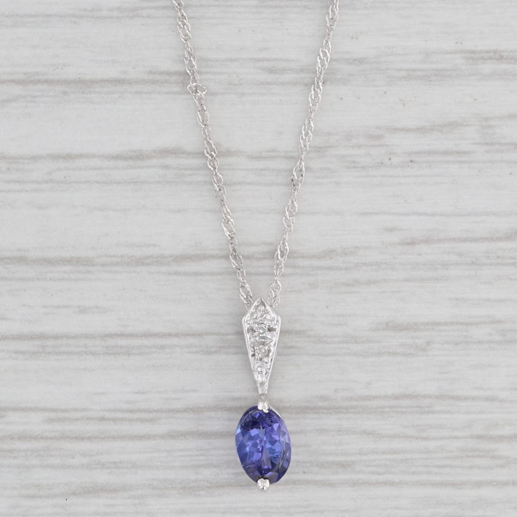 0.50 Carat Oval Tanzanite Pendant Necklace in 14k White Gold with 18