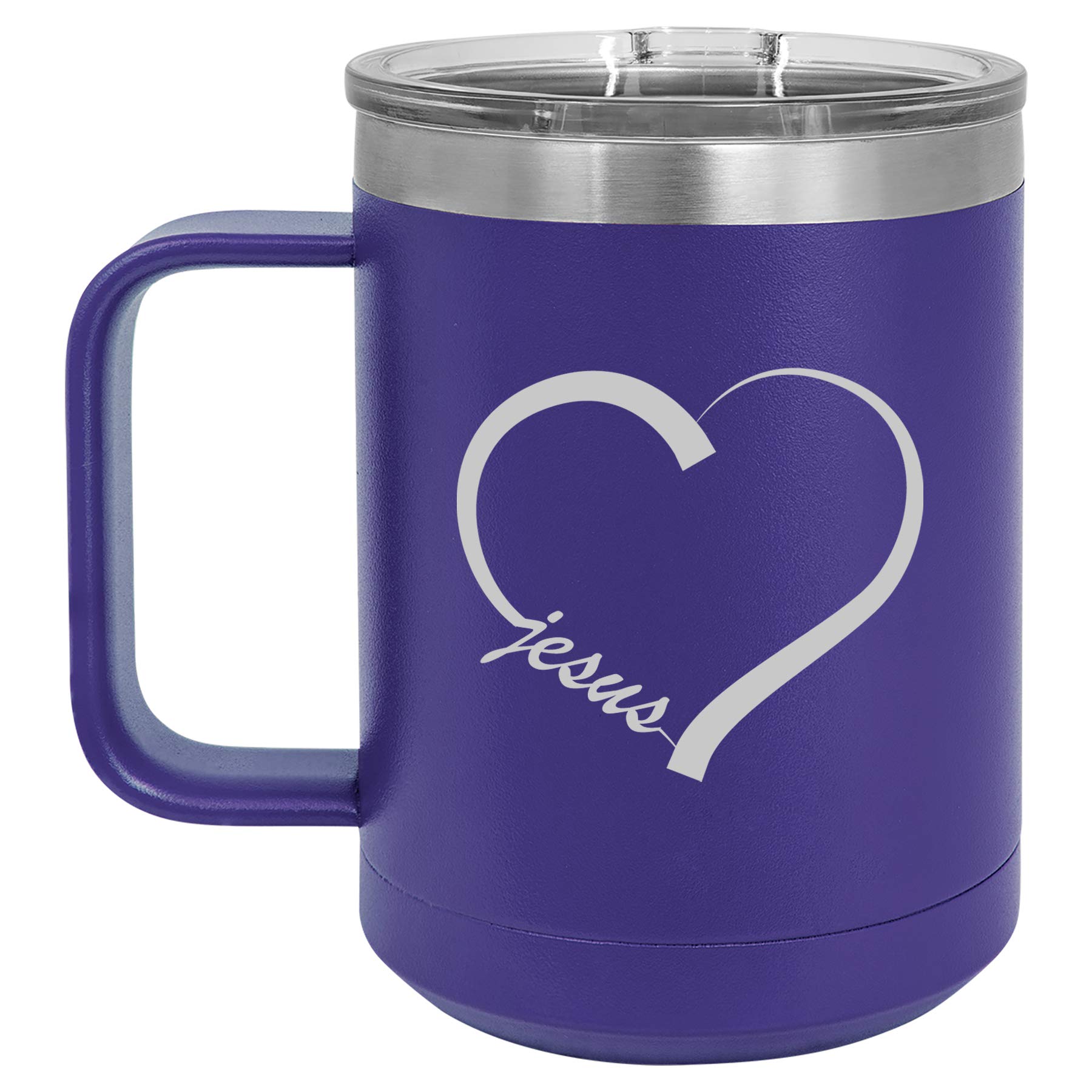 15 oz Vacuum Insulated Stainless Steel Tumbler with Handle & Lid - Heart Jesus Design (Purple) | Perfect for Coffee, Tea & Travel | Keeps Drinks Hot/Cold for Hours