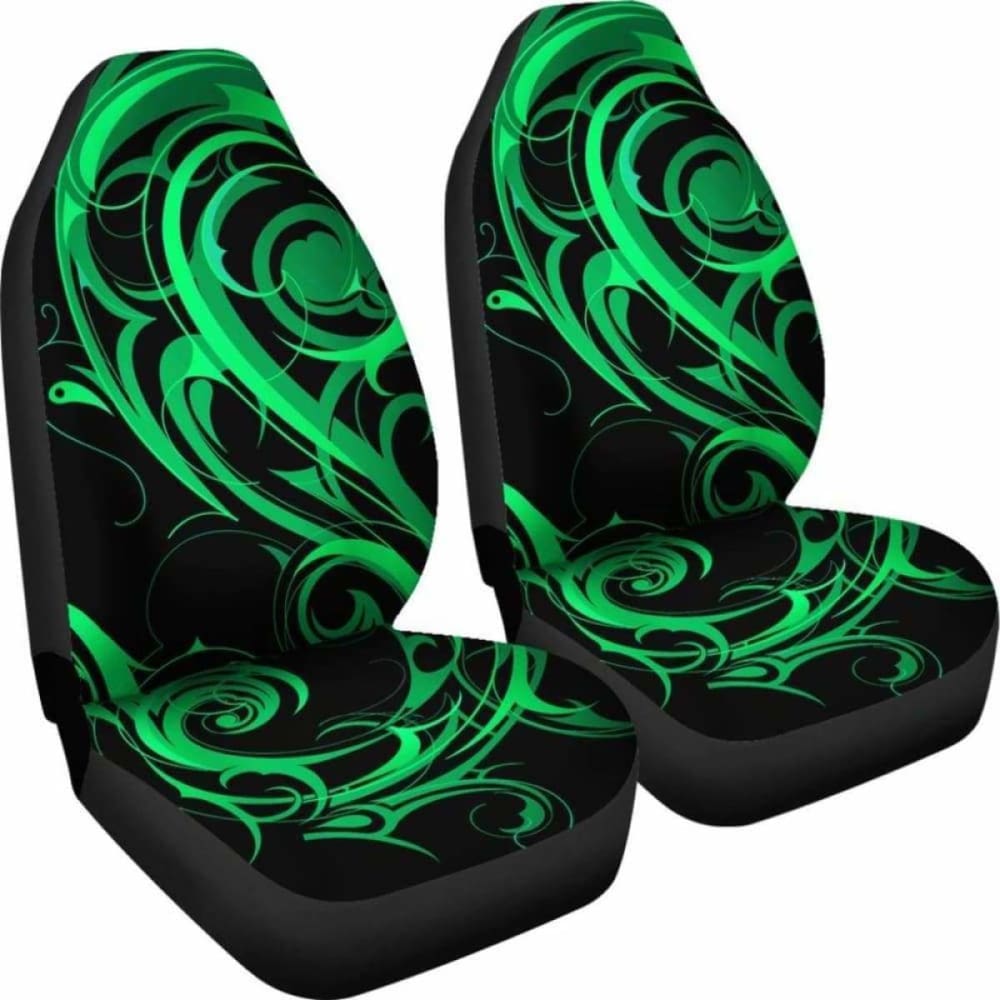 Black & Neon Green Tribal Swirls Car Seat Covers - Universal Fit for Cars, Trucks & SUVs - Stylish & Durable Protection for Road Trips & Daily Commutes