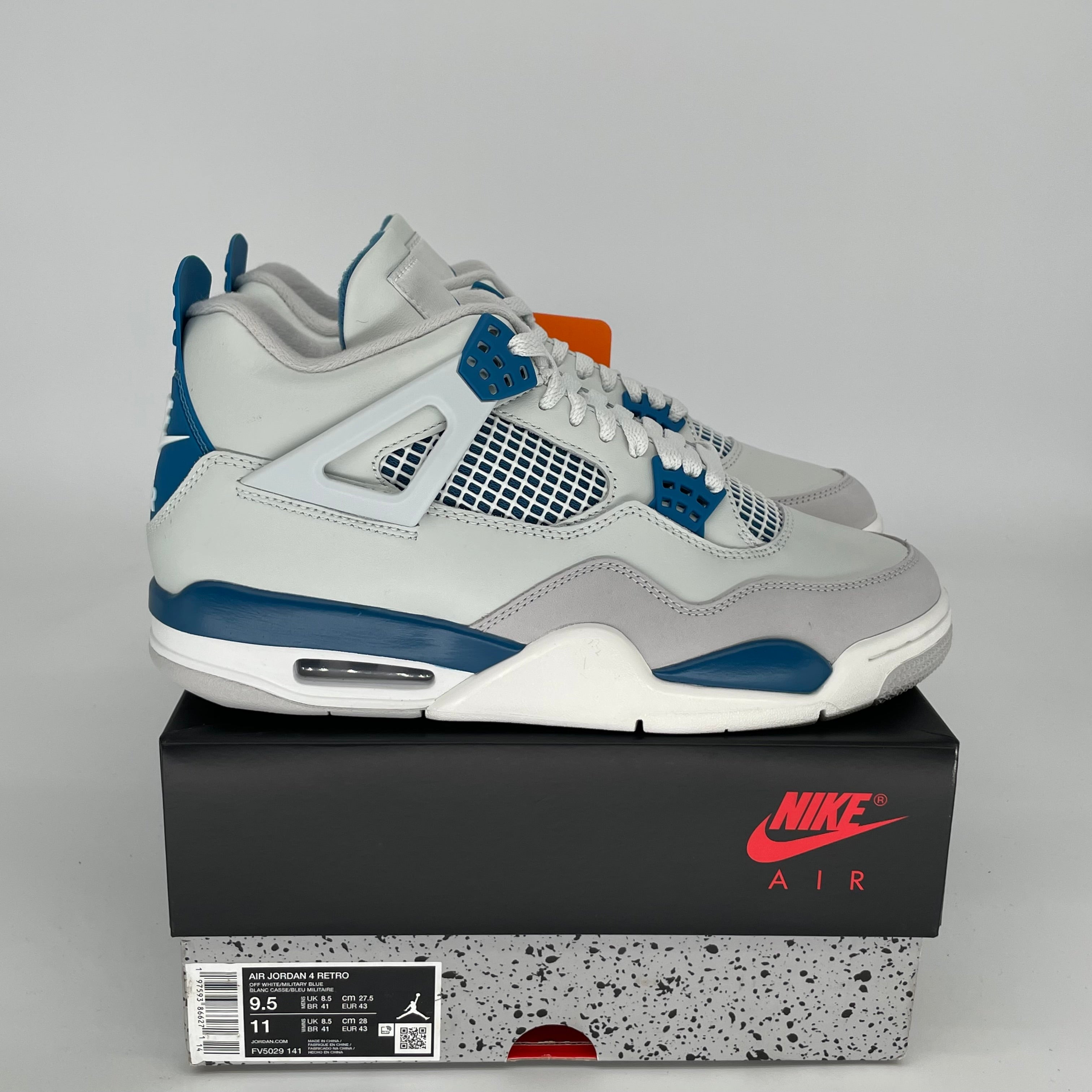 Original Air Jordan 4 Retro 'Military Blue' Men's Basketball Shoes - Size 9.5 (FV5029-141) - Classic Sneakers for Casual Wear, Street Style & Sneaker Collectors