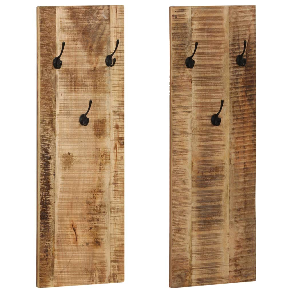 Premium Solid Mango Wood Wall-Mounted Coat Rack Set of 2 - 14.2x43.3x1.2 Inches - Durable Entryway Organizer for Hats, Scarves & Jackets - Perfect for Hallway, Bedroom or Mudroom Storage