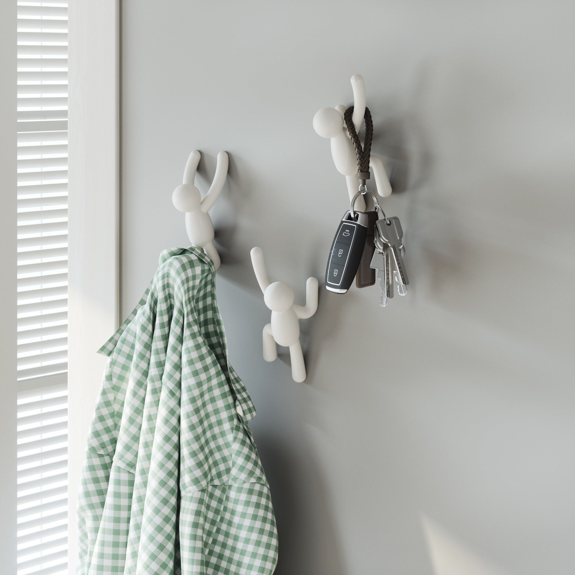 Buddy Wall Hooks Set of 3 - Heavy Duty Adhesive Hooks for Hanging Coats, Hats & Keys - Perfect for Home, Office & Dorm Organization