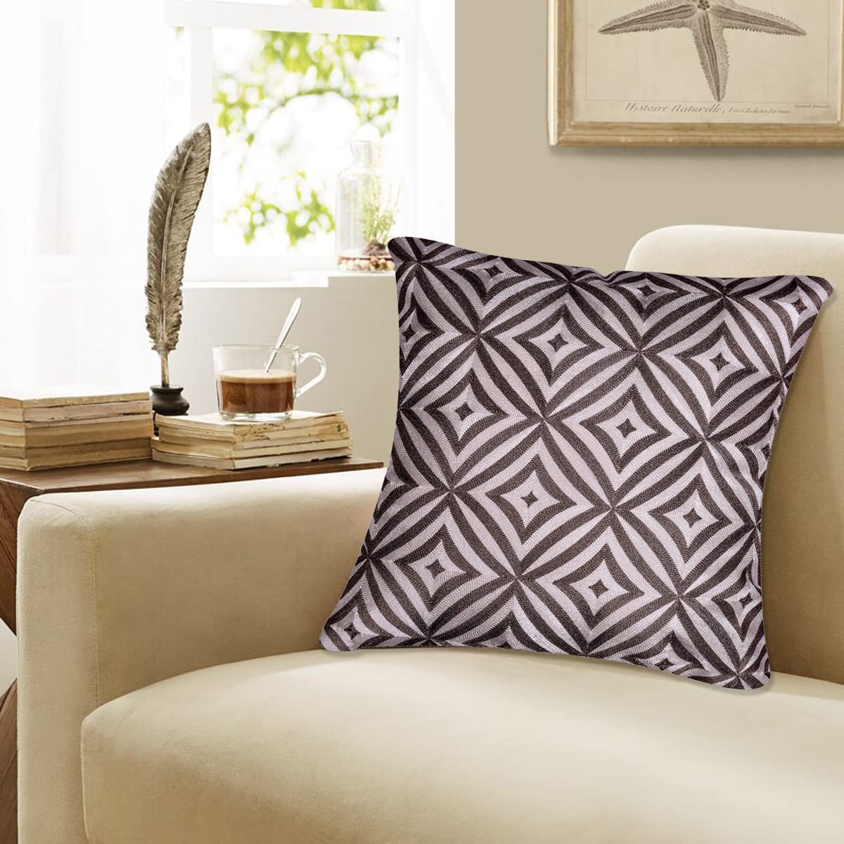 Decozen Embroidered Zipper Pillow Covers Set of 4 - 20x20 Inch Beige Brown Decorative Cushion Cases for Sofa, Couch, Bed & Home Decor | Perfect for Living Room, Bedroom & Office Styling