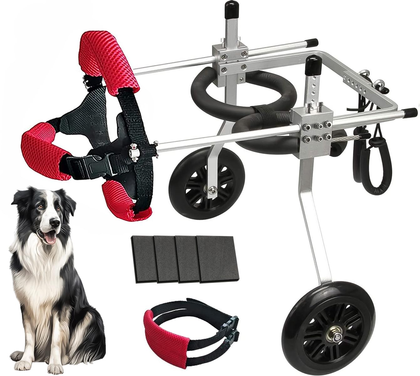 Adjustable Large Dog Wheelchair for Hind Legs - Mobility Cart with Wheels & 4 Rear Leg Protection Pads (Size L) | Support for Disabled Dogs Walking, Running & Daily Activities