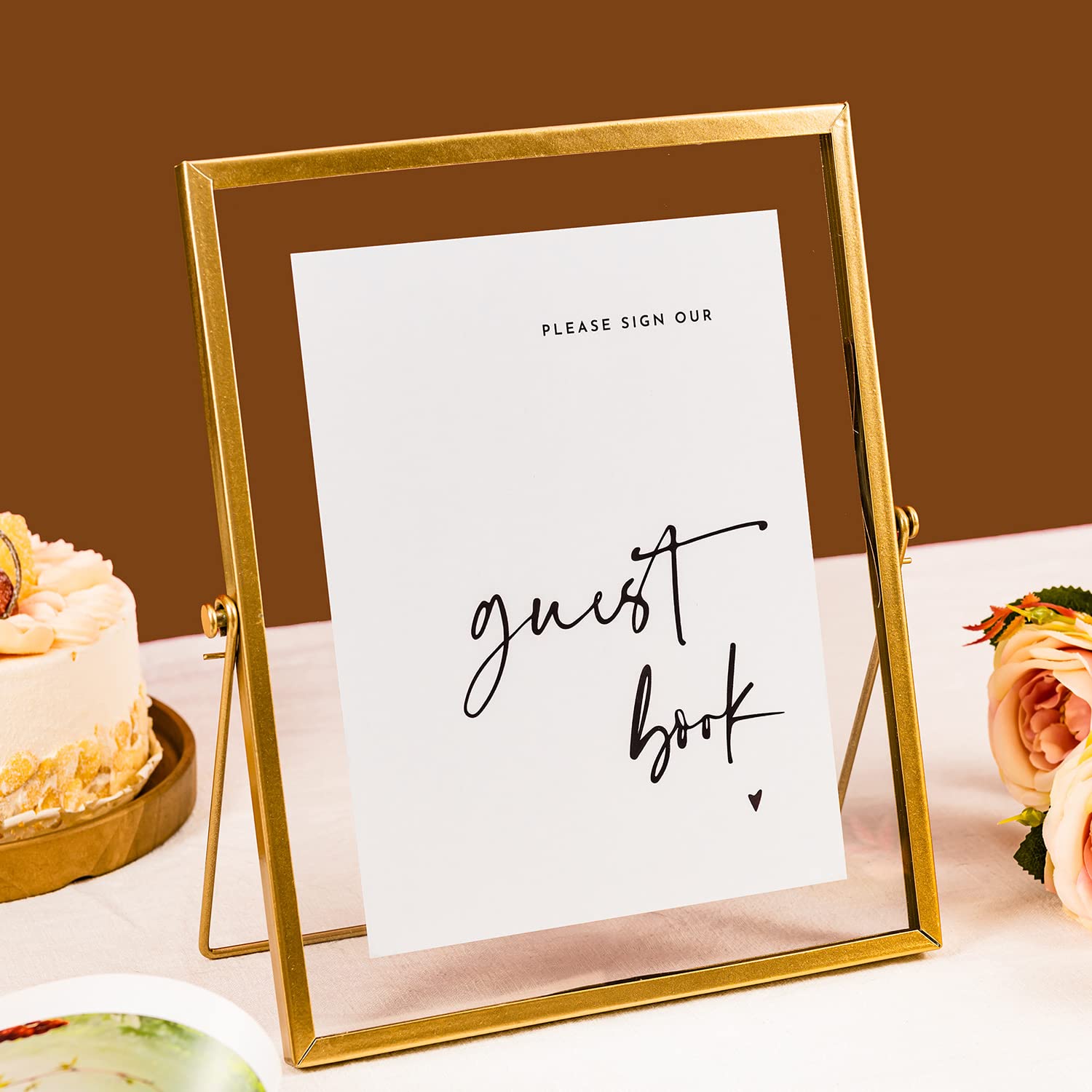 5-Piece Clear Glass Gold Sign Holder Set - 8x10 Inch Gold Glass Picture Frame for Wedding, Party, Table Signs - Perfect for Menus, Place Cards & Event Decor