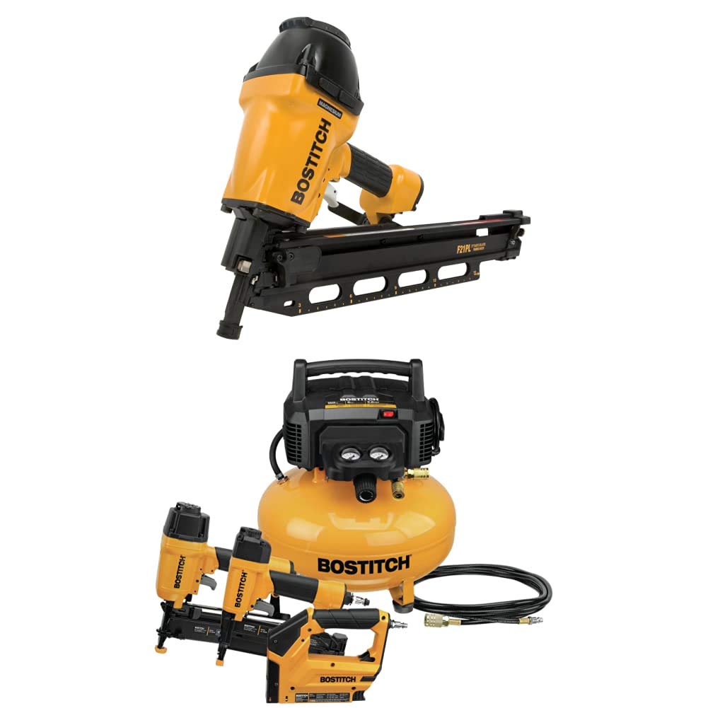 BOSTITCH F21PL Framing Nailer & BTFP3KIT Air Compressor Combo Kit - Professional Pneumatic Nail Gun Set for Wood Framing, Roofing, Deck Building and Construction Projects