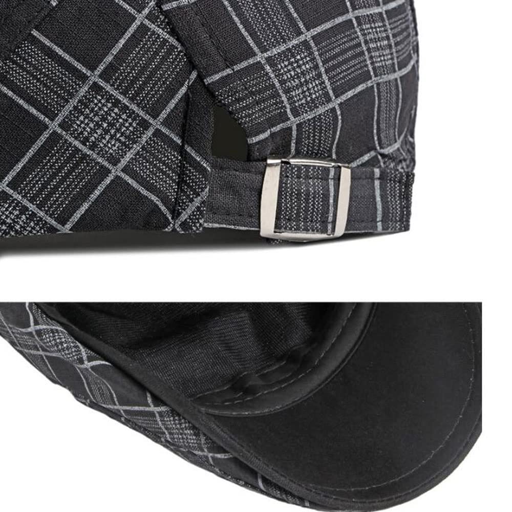 Fashion Striped Lattice Beret Hat for Women & Men - Adjustable Plaid Flat Cap (55-60cm) - Perfect for Spring Summer Outfits, Casual Wear, and Outdoor Activities