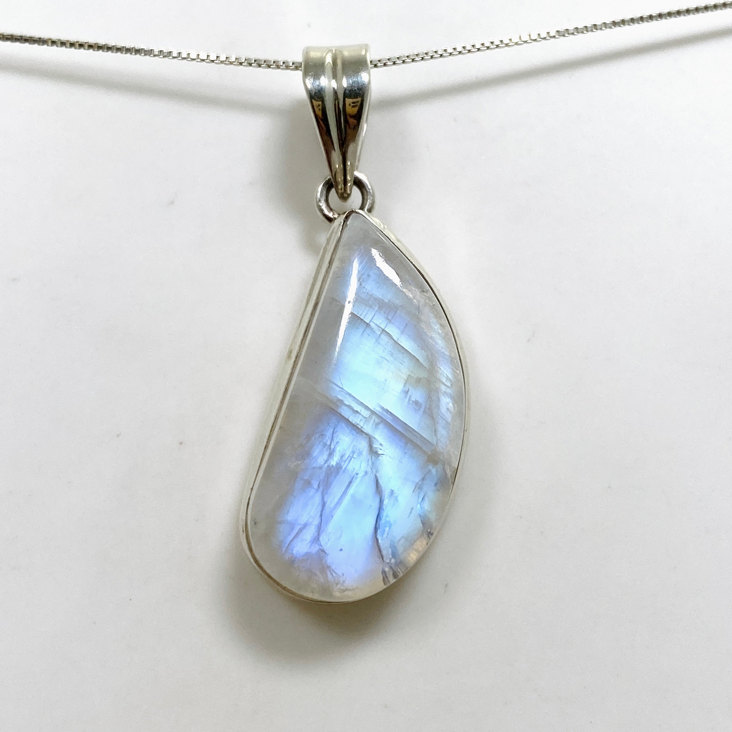 Natural Moonstone Freeform Cabochon Pendant Necklace - Handmade Silver Jewelry for Women - Perfect for Boho Style, Meditation & Spiritual Healing