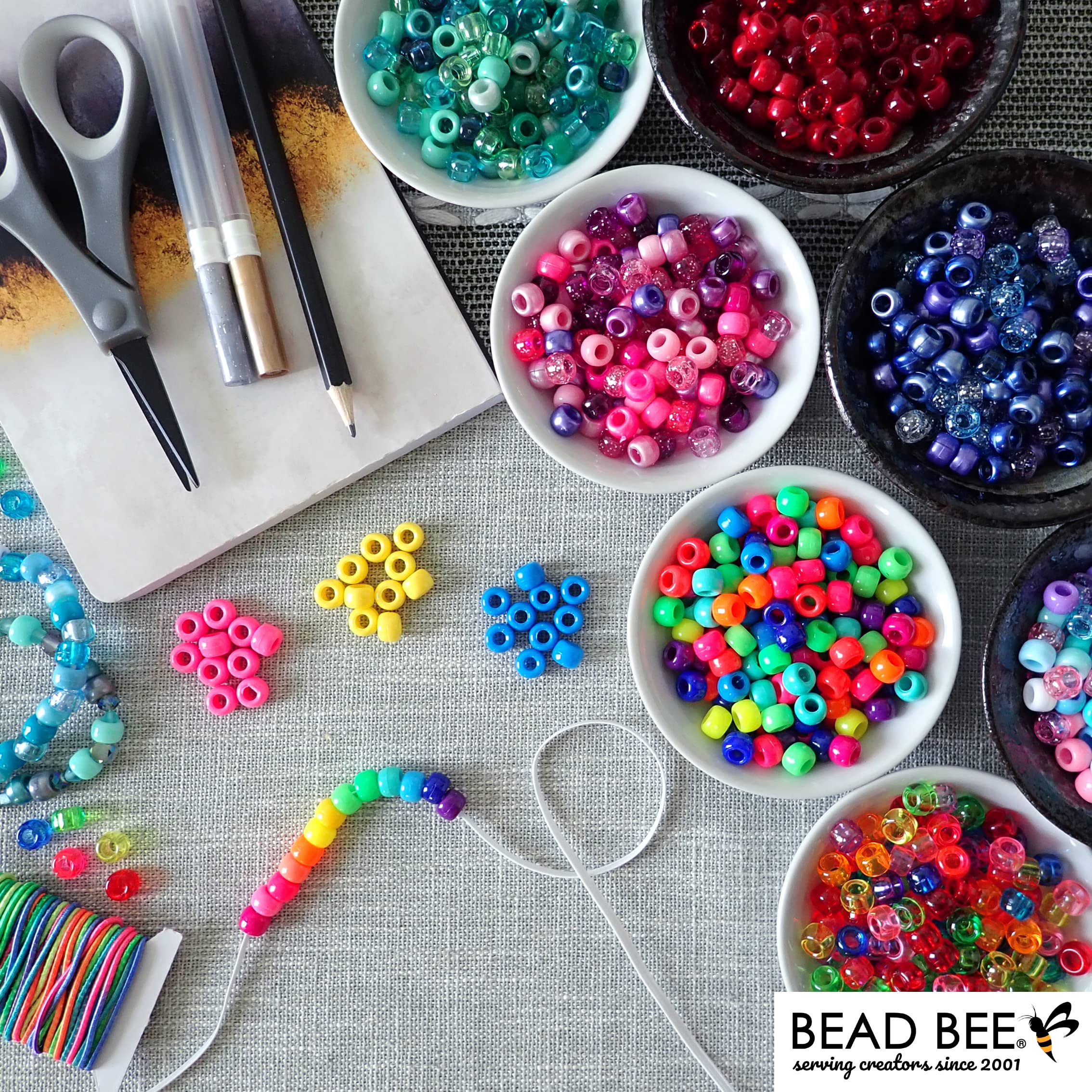 Blue & Multicolor Plastic Pony Beads for Baby Shower Crafts - 6x9mm, 1000 Bulk Beads, USA Made - Perfect for Jewelry Making, DIY Bracelets & Kids Art Projects