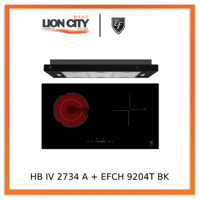 EF HB IV 2734 A 70CM Built-In Combi Hob & EFCH 9204T BK 90CM Stainless Steel Cooker Hood Set - Perfect for Modern Kitchen Cooking & Ventilation