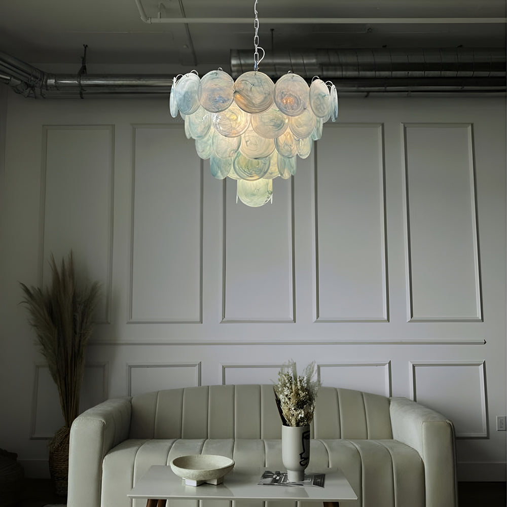 Elegant Camisa Disc Glass Chandelier - Modern Crystal Ceiling Light Fixture for Dining Room, Living Room, Bedroom & Foyer Decor