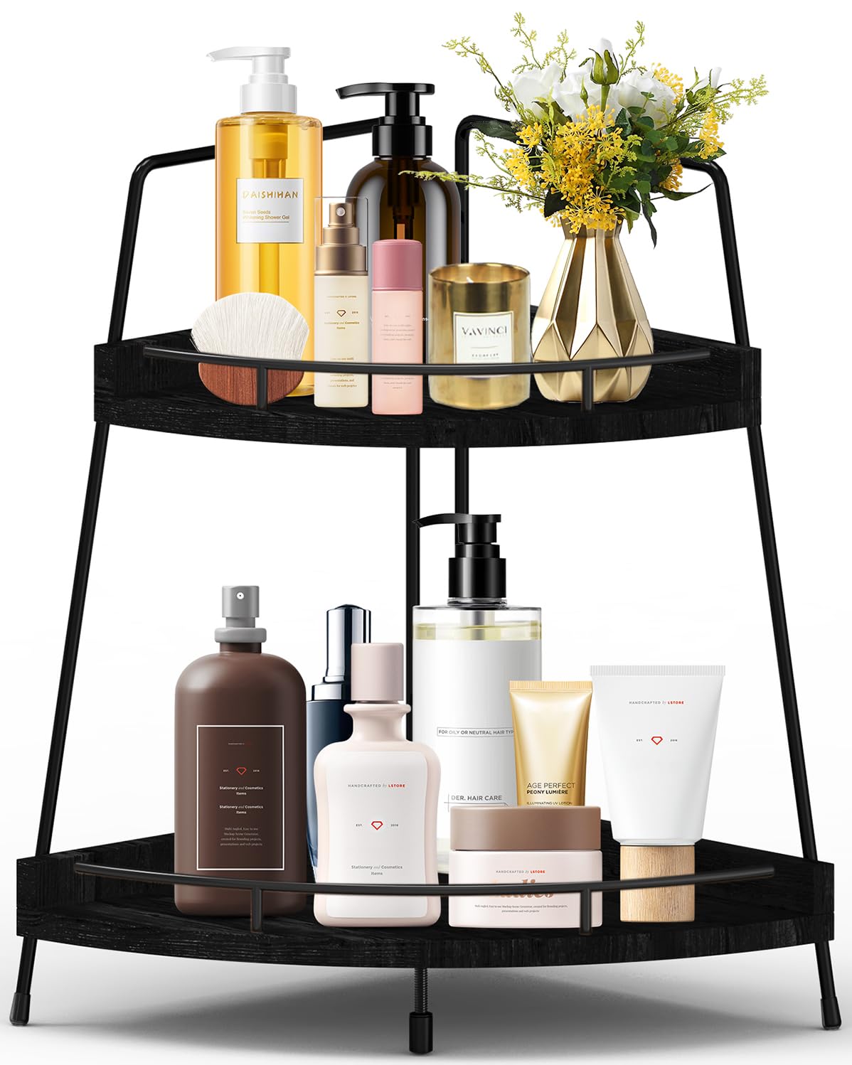 2-Tier Wooden Bathroom Counter Organizer - Space Saving Vanity Shelf for Makeup, Cosmetics & Toiletries - Perfect for Bathroom, Kitchen Counter & Dresser Organization (Thanksgiving Gift Idea)