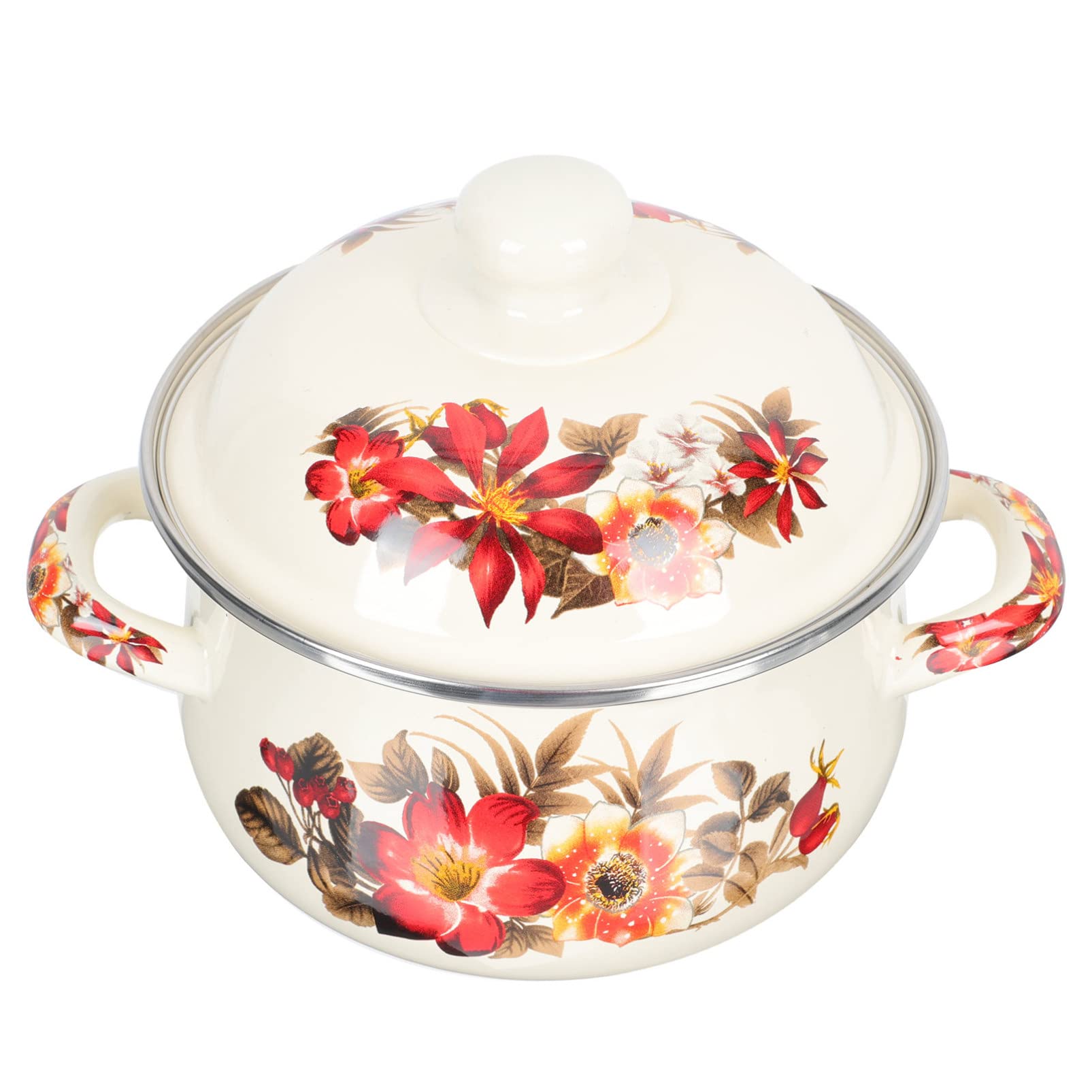 1PC Thickened Stockpot 16CM - Binaural Flat Bottom Enamel Stew Pot with Retro Pattern, Durable Household Soup Pot for Kitchen & Camping (Random Style) - Perfect for Soups, Stews, Pasta & Outdoor Cooking