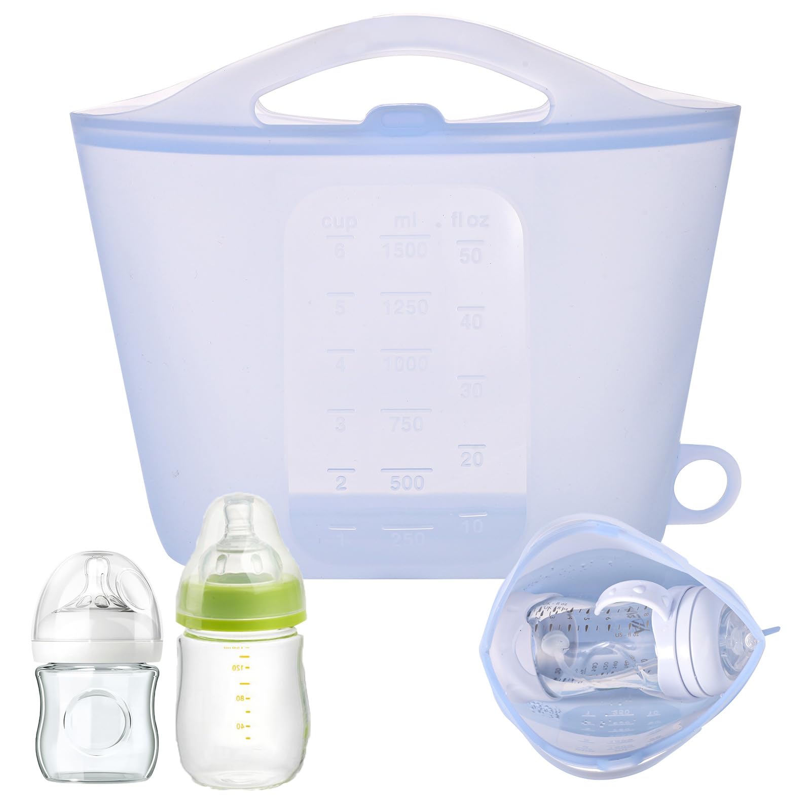 Baby Bottle Sterilizer Microwave Steam Sterilizer - 1.5L Reusable Silicone Steaming Bag for Breast Pump Parts, Pacifiers & Teethers - Essential Travel & Home Accessory for Moms (Blue) - Perfect for Daycare, Traveling & Quick Sterilization at Home