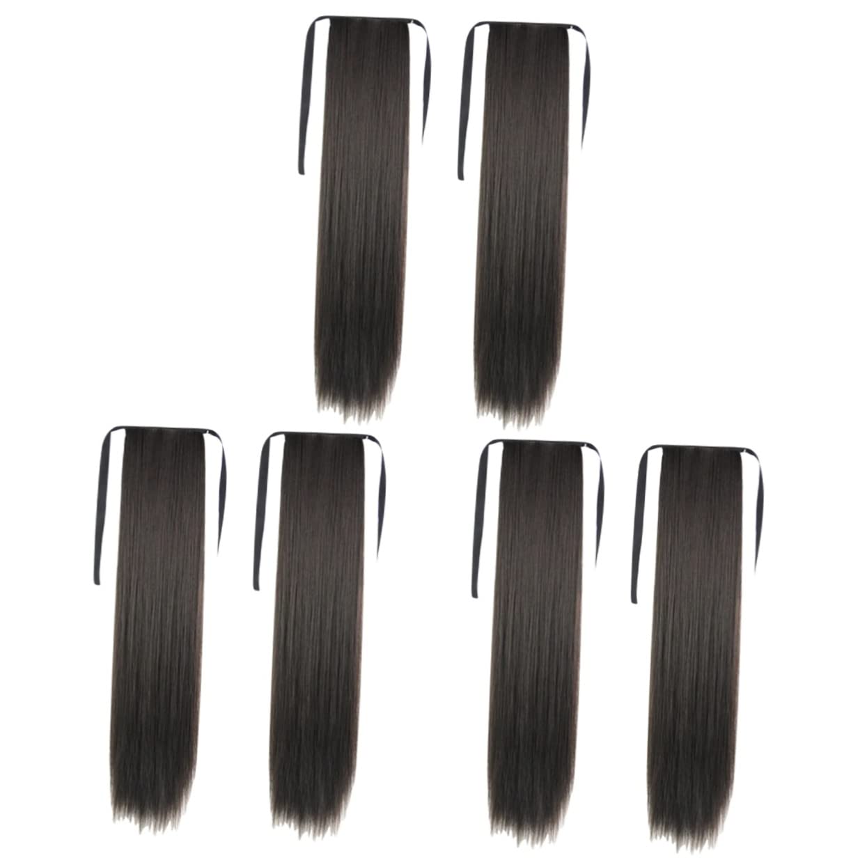 FRCOLOR 6-Pack Women's Straight Synthetic Ponytail Hair Extensions - Heat Resistant High-Temperature Wire Wrap Around Ponytail Hair Accessories (Black, Double Tail) for Everyday Wear, Parties & Cosplay