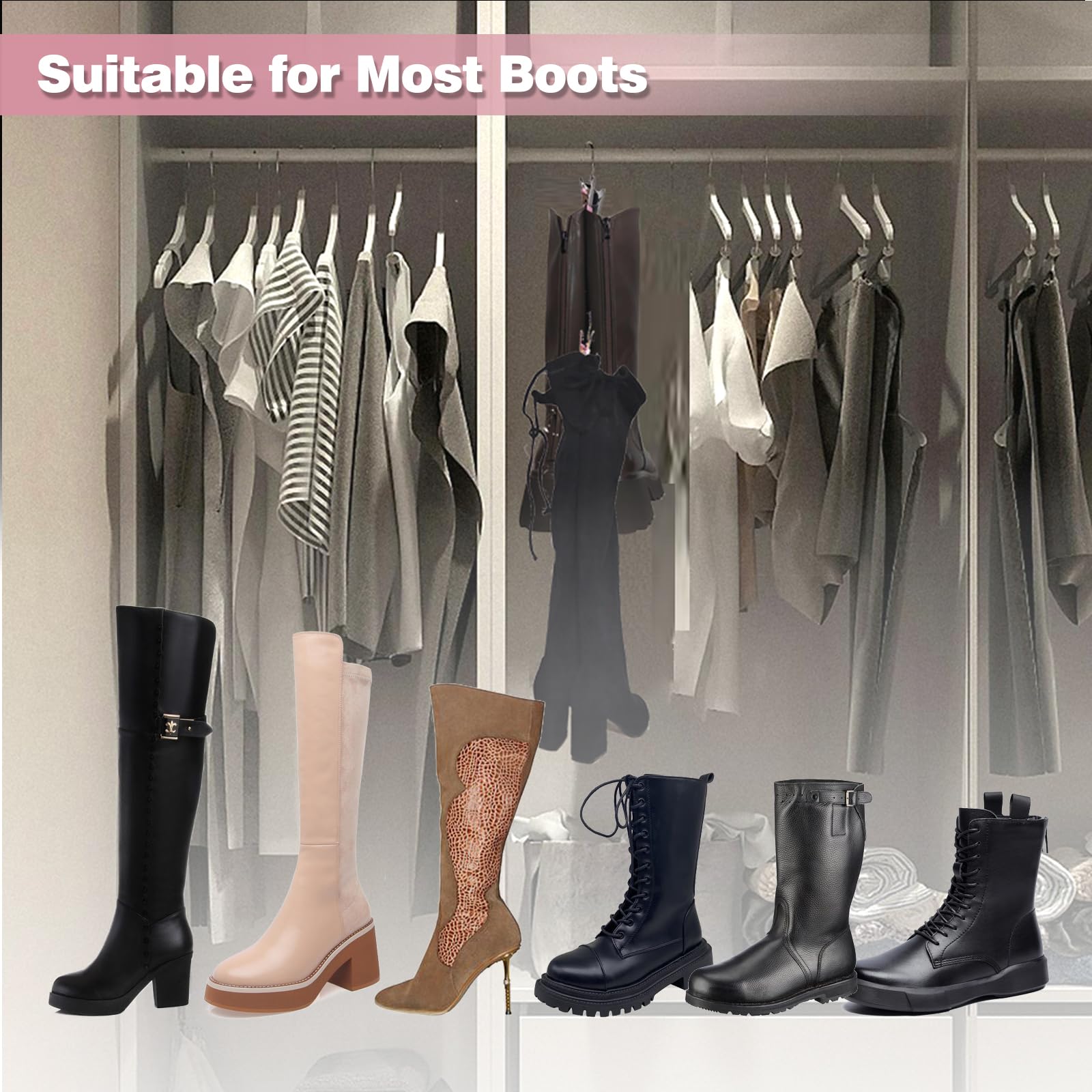 Lightweight Boot Organizer for Closet - Tall Boot Storage with 2 Free Lanyards (Pink Double Clamp, 6-Pack) | Perfect for Organizing Winter Boots, Rain Boots & Fashion Boots in Your Entryway or Closet
