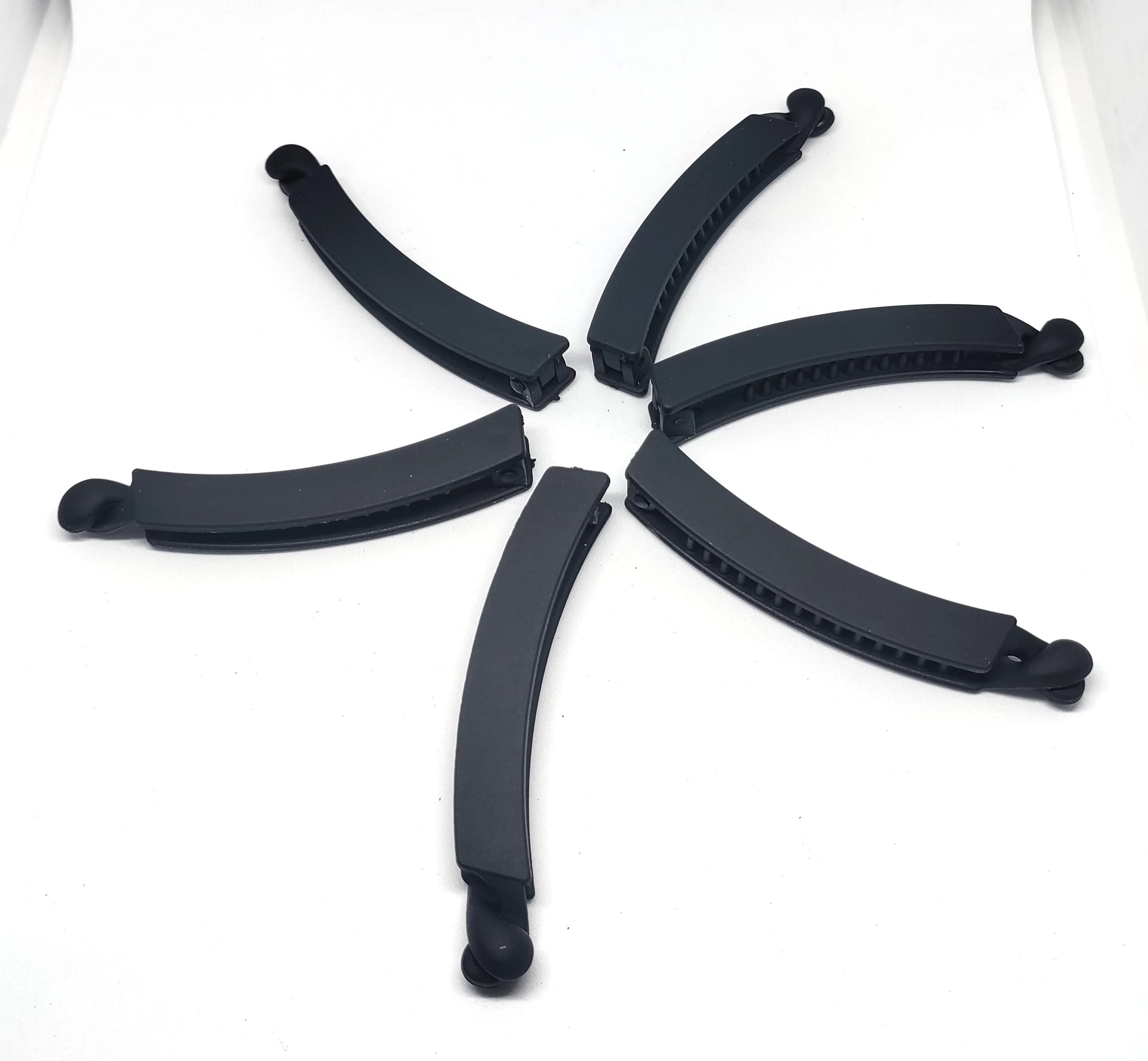 Trendy Black Acrylic Banana Hair Clips for Women & Girls - 6 Pack Curved Design Hair Accessories for Ponytails, Buns & Everyday Styling - Matte Finish Hair Clips for School, Work & Parties