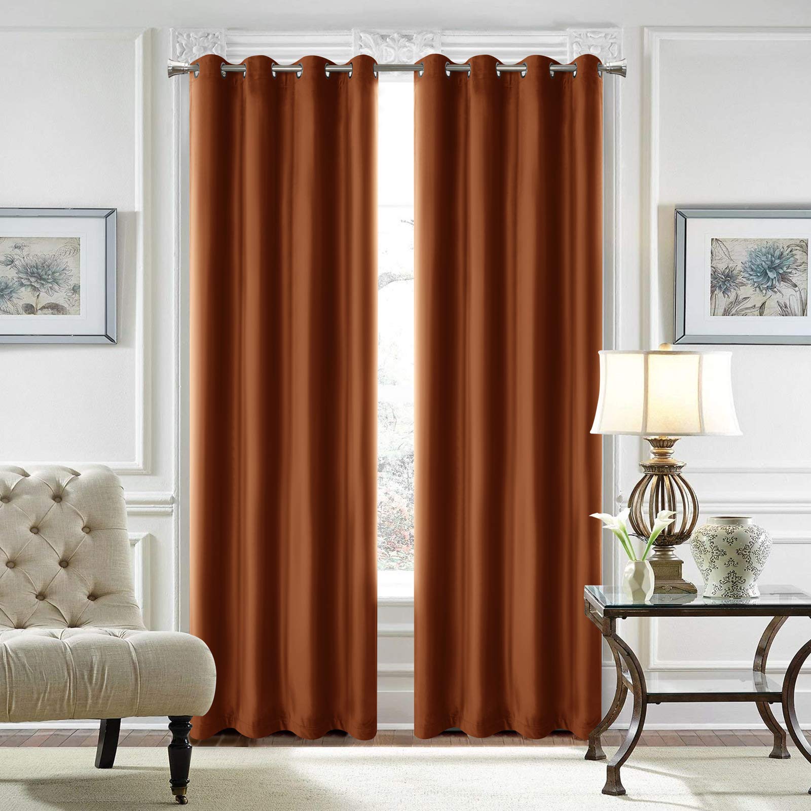 LOYOLADY 96 Inch Long Amber Gold Velvet Curtains - 2 Panels Set, Thermal Insulated Room Darkening Window Drapes with Grommet Top (72