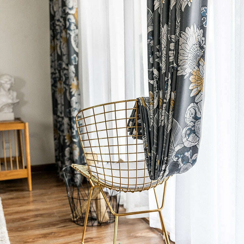 Rémy Black Botanical Floral Print Curtains for Living Room & Bedroom - Elegant Floral Design Window Drapes for Home Decor
