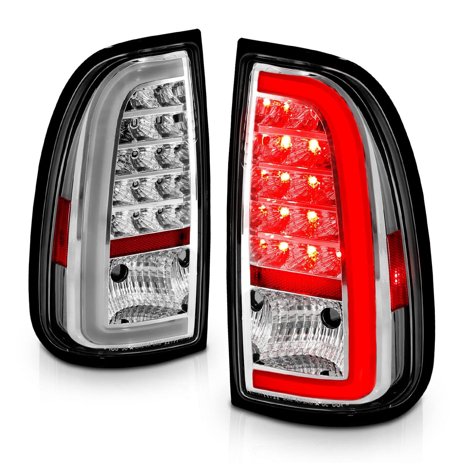 AmeriLite LED Brake Tail Lights for 2000-2006 Toyota Tundra Standard Access Cab | C-Type Chrome Replacement Lights Pair (Driver & Passenger Side) | Enhanced Visibility & Style for Night Driving & Custom Truck Upgrades