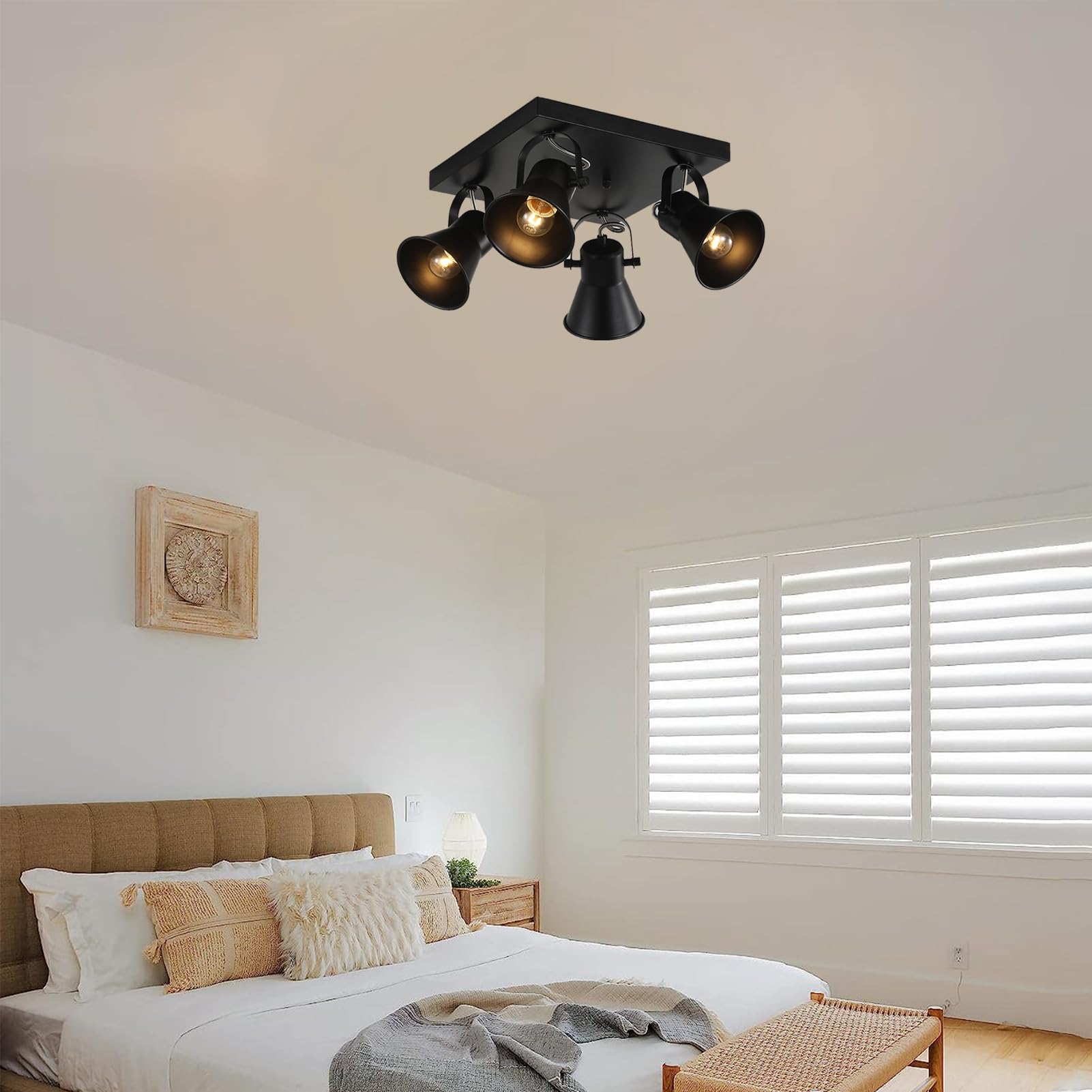 SEEBLEN 4-Light Black Adjustable Track Lighting Fixture, Square Flush Mount Ceiling Light for Kitchen, Dining Room, Living Room, Bedroom, Hallway - Perfect for Modern Home and Office Lighting
