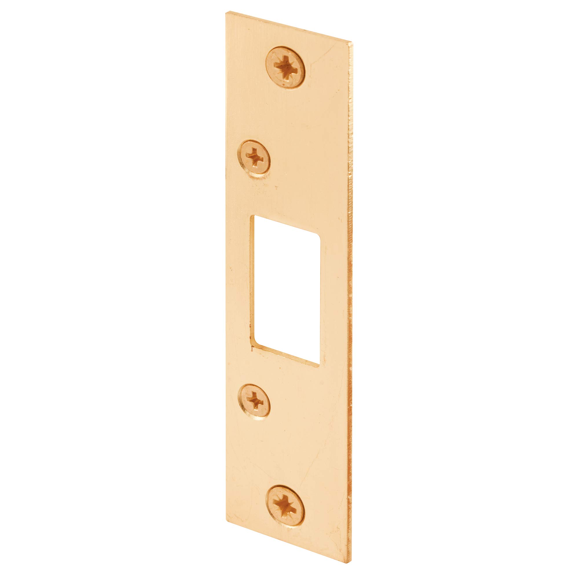Prime-Line E 2432 Deadbolt Strike Plate 4-7/8 Inch - Brass Plated Door Lock Reinforcement - Single Pack for Home Security & Entry Door Protection