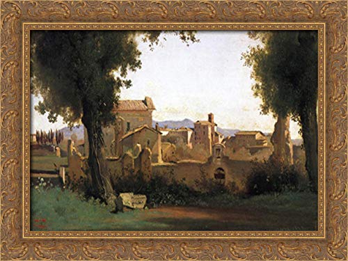 Jean Baptiste Camille Corot 'View In The Farnese Gardens' 24x18 Inch Gold Ornate Wood Framed Canvas Art - Perfect for Living Room, Bedroom & Office Wall Decor