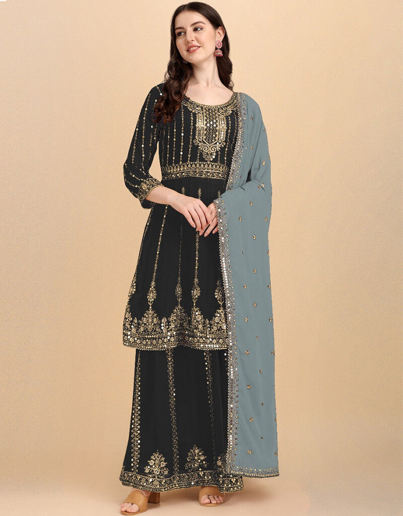 Elegant Black Lehenga Style Suit - Faux Georgette Fabric for Weddings, Parties & Festive Occasions