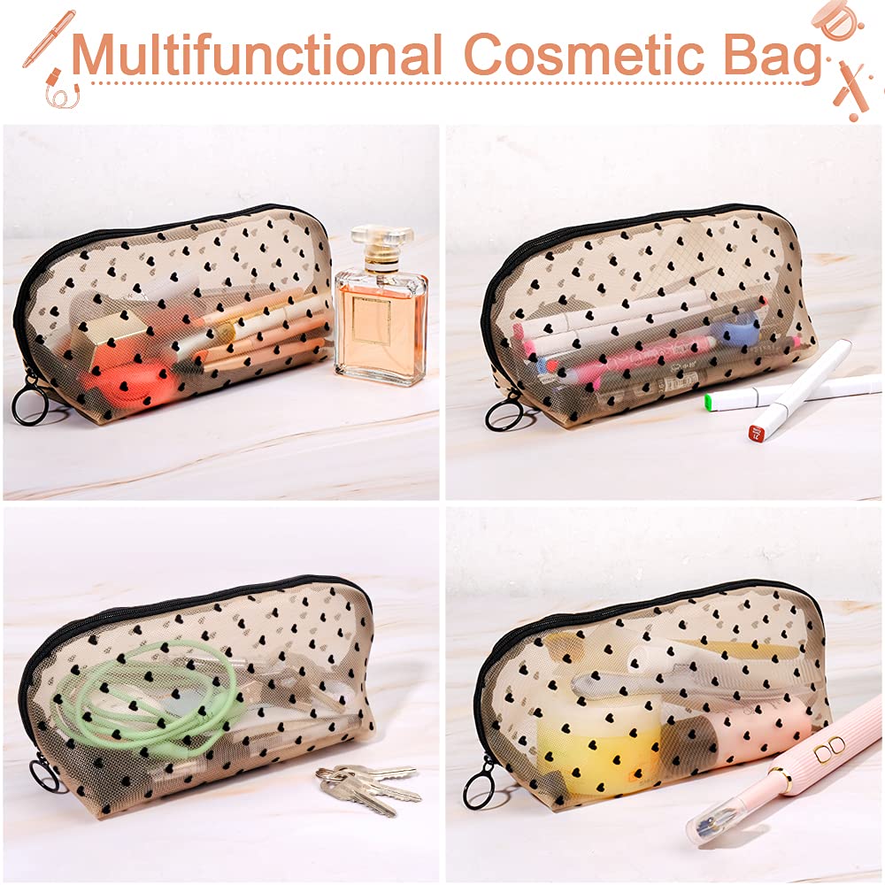 3-Piece Small Makeup Bag Set with Zipper - Cute Cosmetic Pouch & Portable Mesh Toiletries Organizer for Women & Girls (Same Size) - Perfect for Travel, Gym, and Daily Essentials Storage