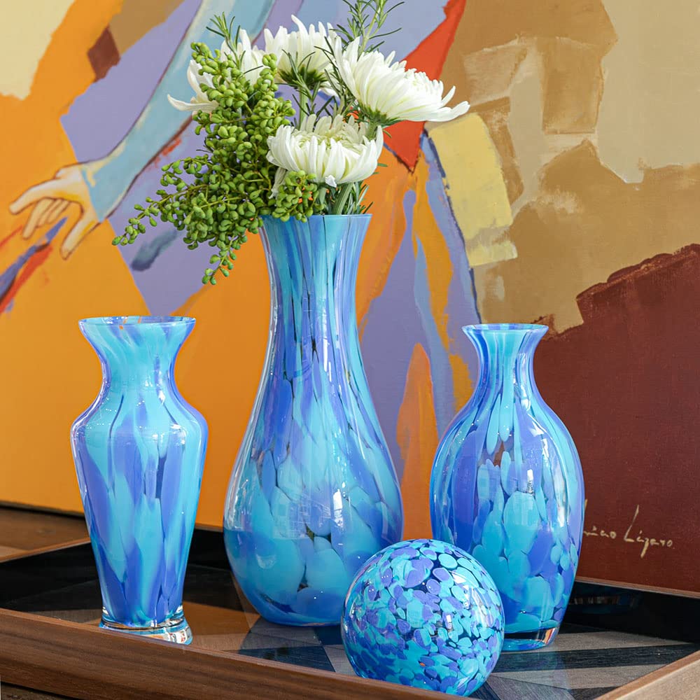 Hand Blown Murano-Style Blue Confetti Art Glass Vase by Cá d'Oro - Model Nº 83 for Flower Arrangements, Home Decor & Wedding Centerpieces