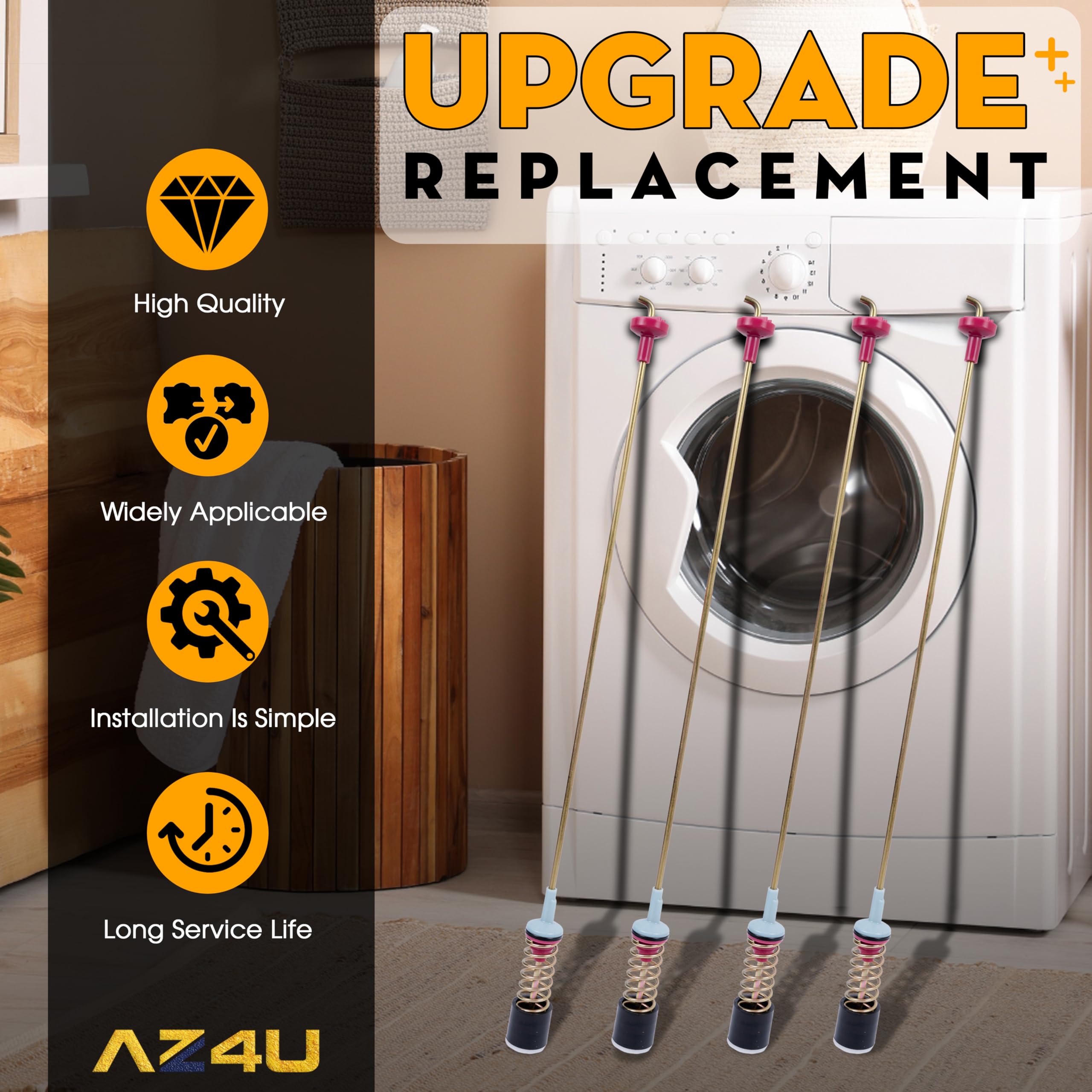 4-Pack Washer Suspension Rod Damper Replacement for Samsung WA400PJHDWR/AA, WA45H7000AW/A2 & More - Compatible with Multiple Samsung Washing Machine Models - Perfect for DIY Washer Repairs and Maintenance