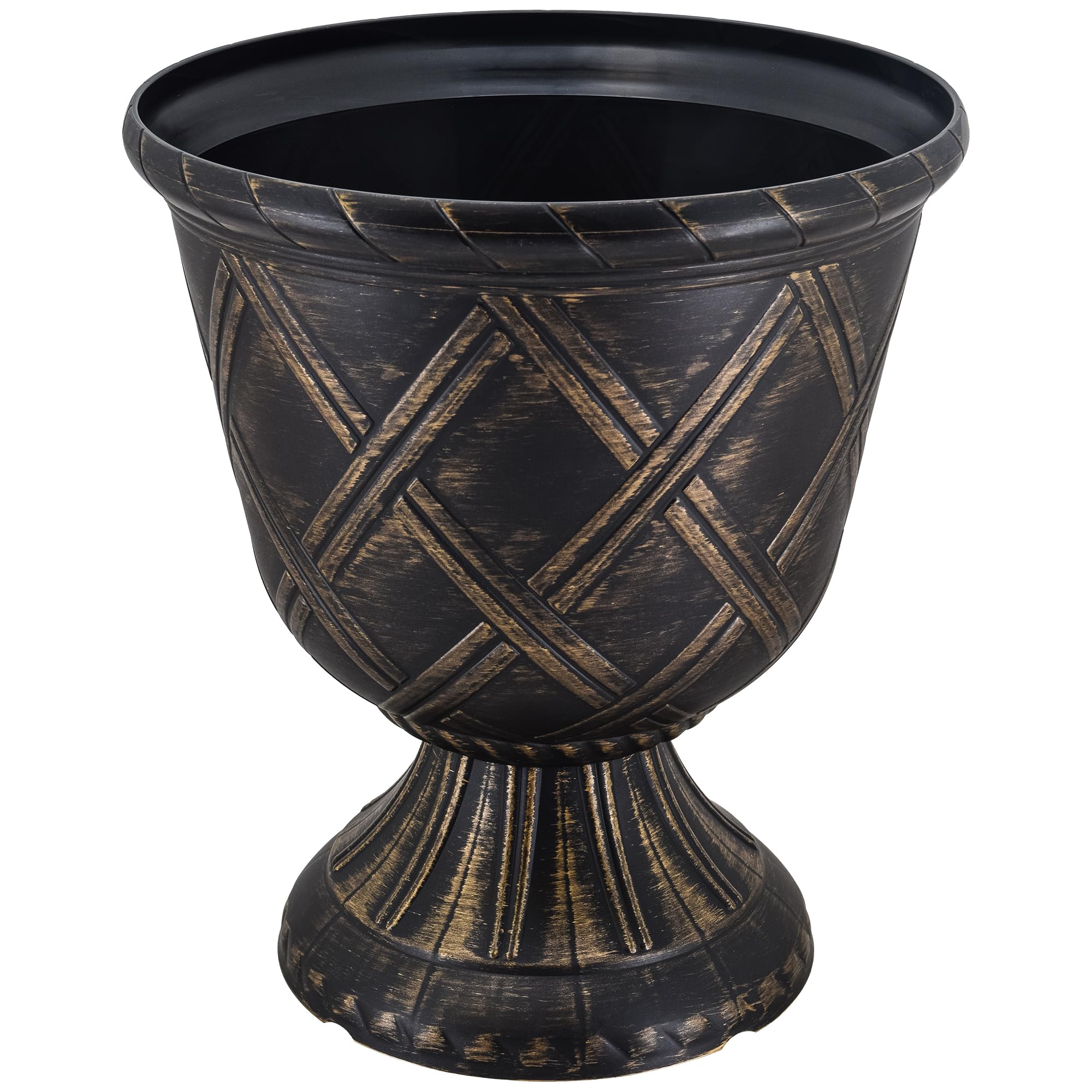 Arcadia Garden Products PL61GD Classic Gold Plastic Garden Urn Planter - Decorative Flower Pot for Indoor & Outdoor Plants, Patio, Balcony, and Garden Decor