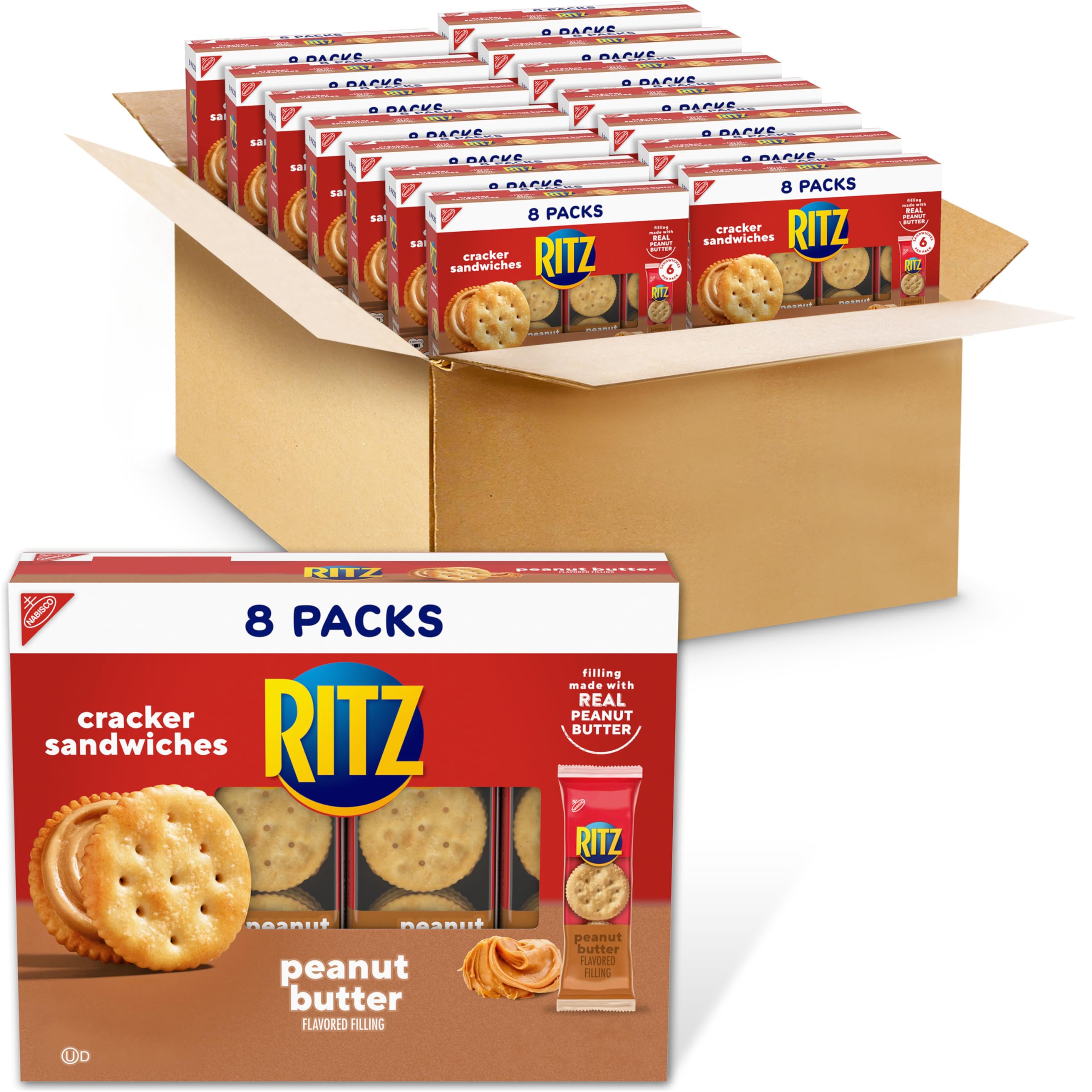 RITZ Peanut Butter Sandwich Crackers - 112 Snack Packs (14 Boxes, 6 Crackers Each) - Perfect for Lunch Boxes, Office Snacks & On-the-Go Treats