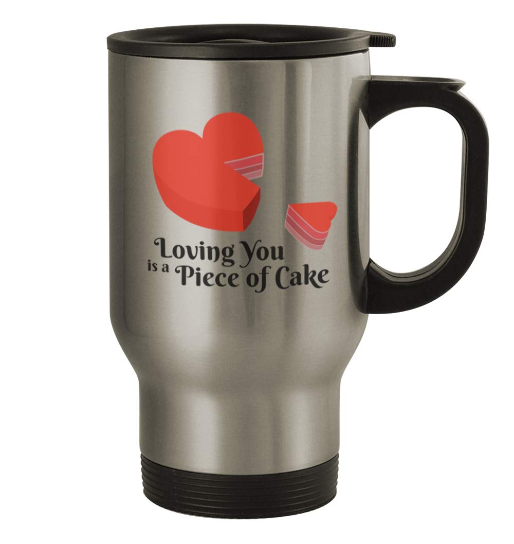 Piece of Cake #194 - 14oz Silver Insulated Travel Mug with Funny Humor Design | Perfect for Coffee, Tea & Hot Drinks on the Go