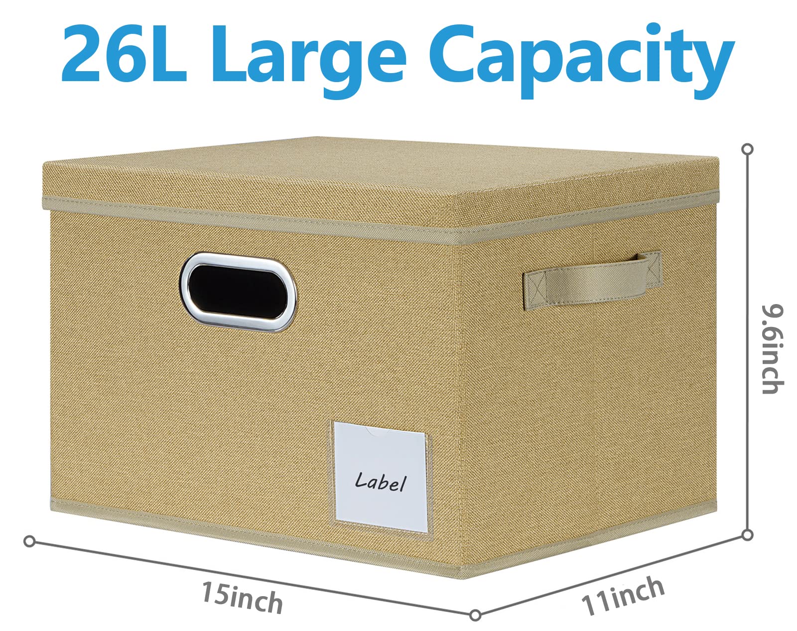 LHZK 6-Pack Large Foldable Fabric Storage Bins with Lids - Sturdy Linen Closet Organizers with Labels & 3 Handles for Shelves, Bedroom, Home Office - Perfect for Seasonal Clothes, Toys & Home Organization (Beige, Large)