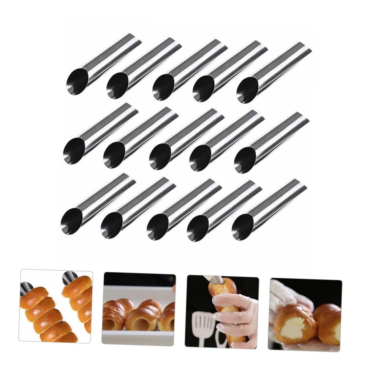 Premium Stainless Steel Croissant Mold Set - 15pcs Professional Butter Horn Danish Pastry Baking Tubes for Perfect Hollow Bread & Sweet Cones | Ideal for Home Bakers, Pastry Shops & Commercial Kitchens