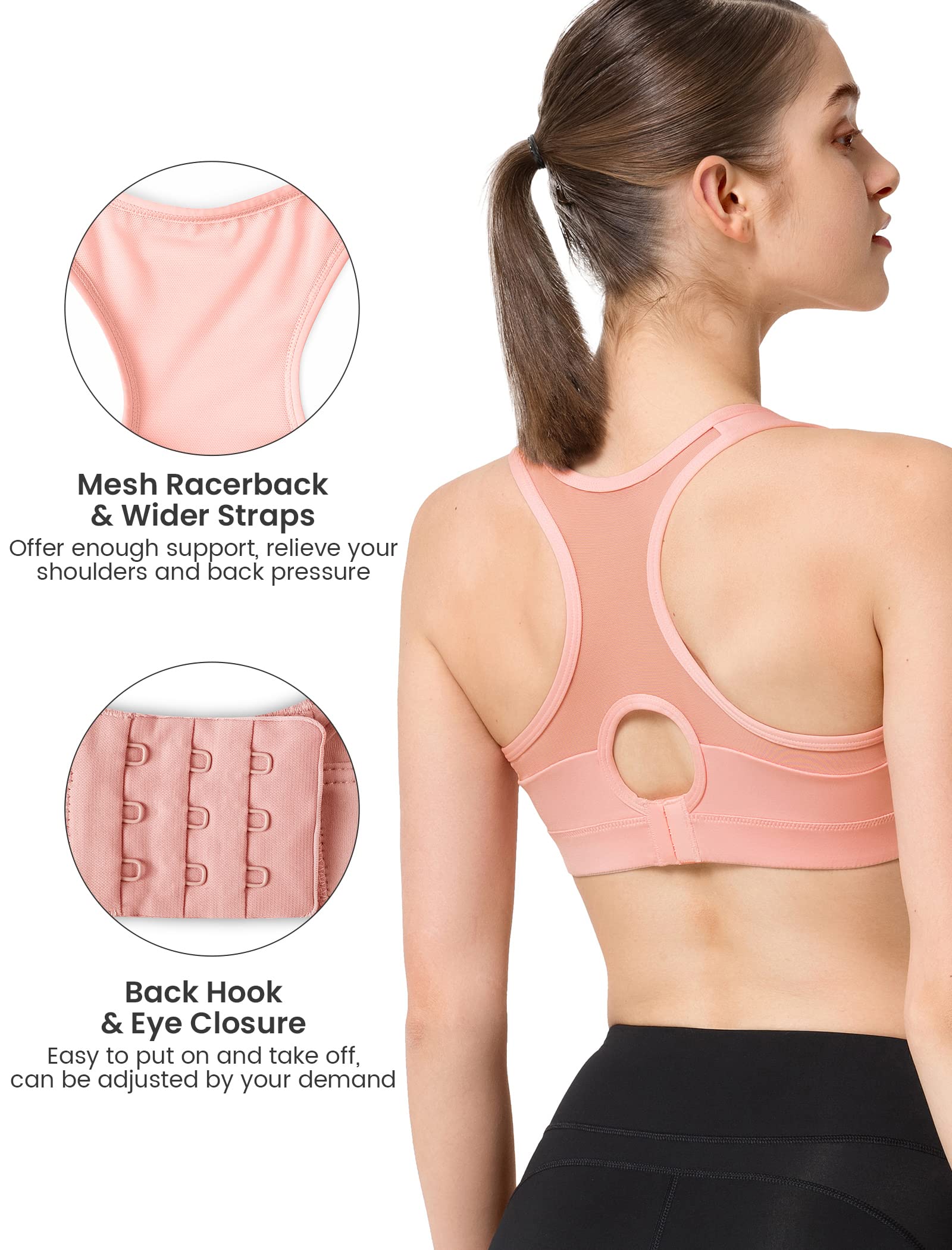 Yvette High Impact Sports Bras for Women Plus Size - Racerback Workout Medium Support Bra for Running, Fitness & Gym - Perfect for High-Intensity Training & Active Lifestyles