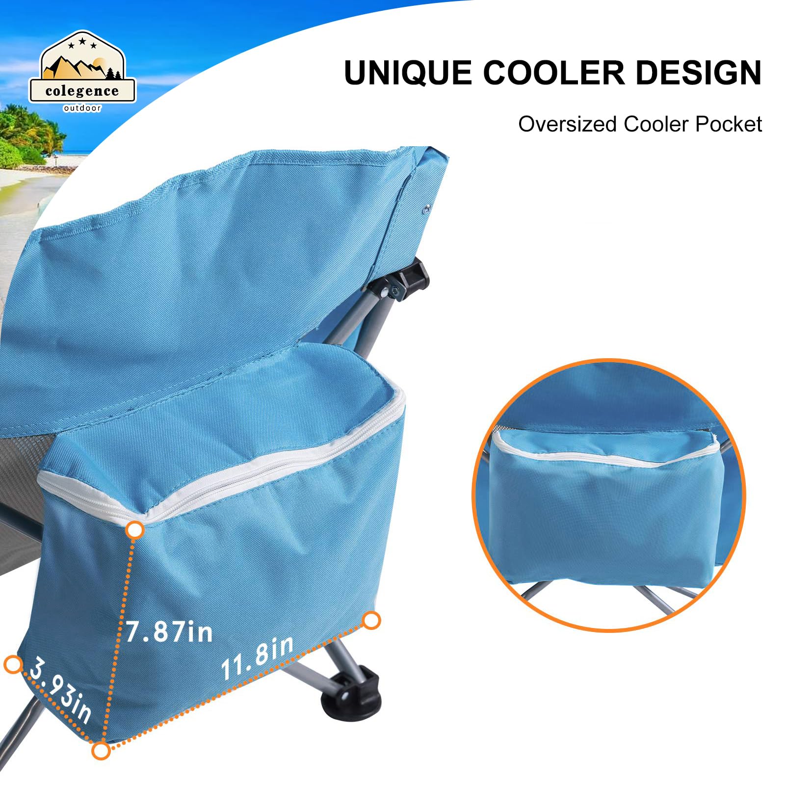 **2 Pack Low Back Camping Chairs - Heavy Duty 300 LBS Capacity, Portable Folding Outdoor Chairs with Carry Bag, Phone Pocket, Cooler & Cup Holder - Ideal for Beach, Picnic, Backyard & Camping (Blue, 2 Pcs)**