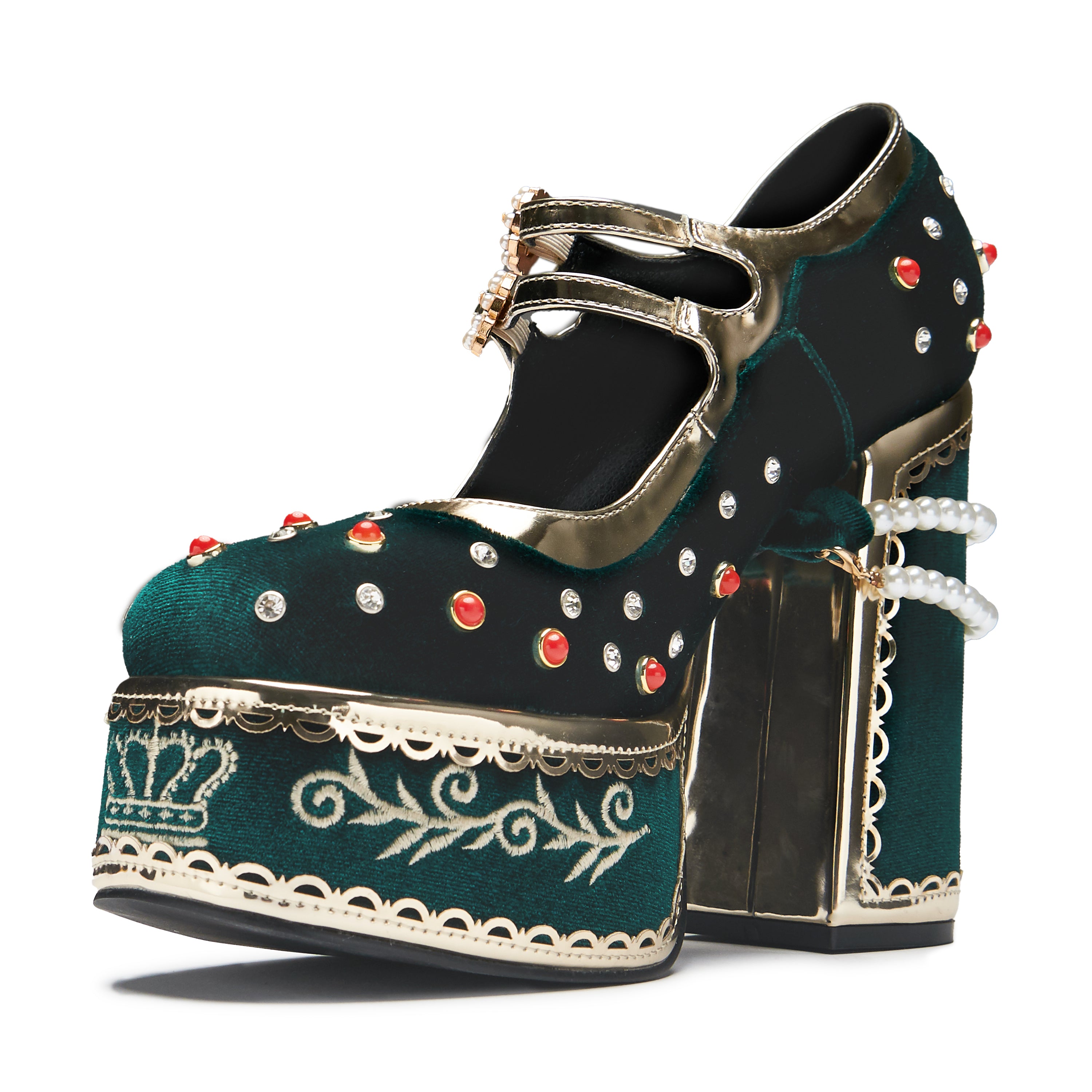 Boleyn’s Revenge Green Velvet Heels with Rhinestones – Elegant Women’s Dress Shoes for Parties, Weddings & Special Occasions