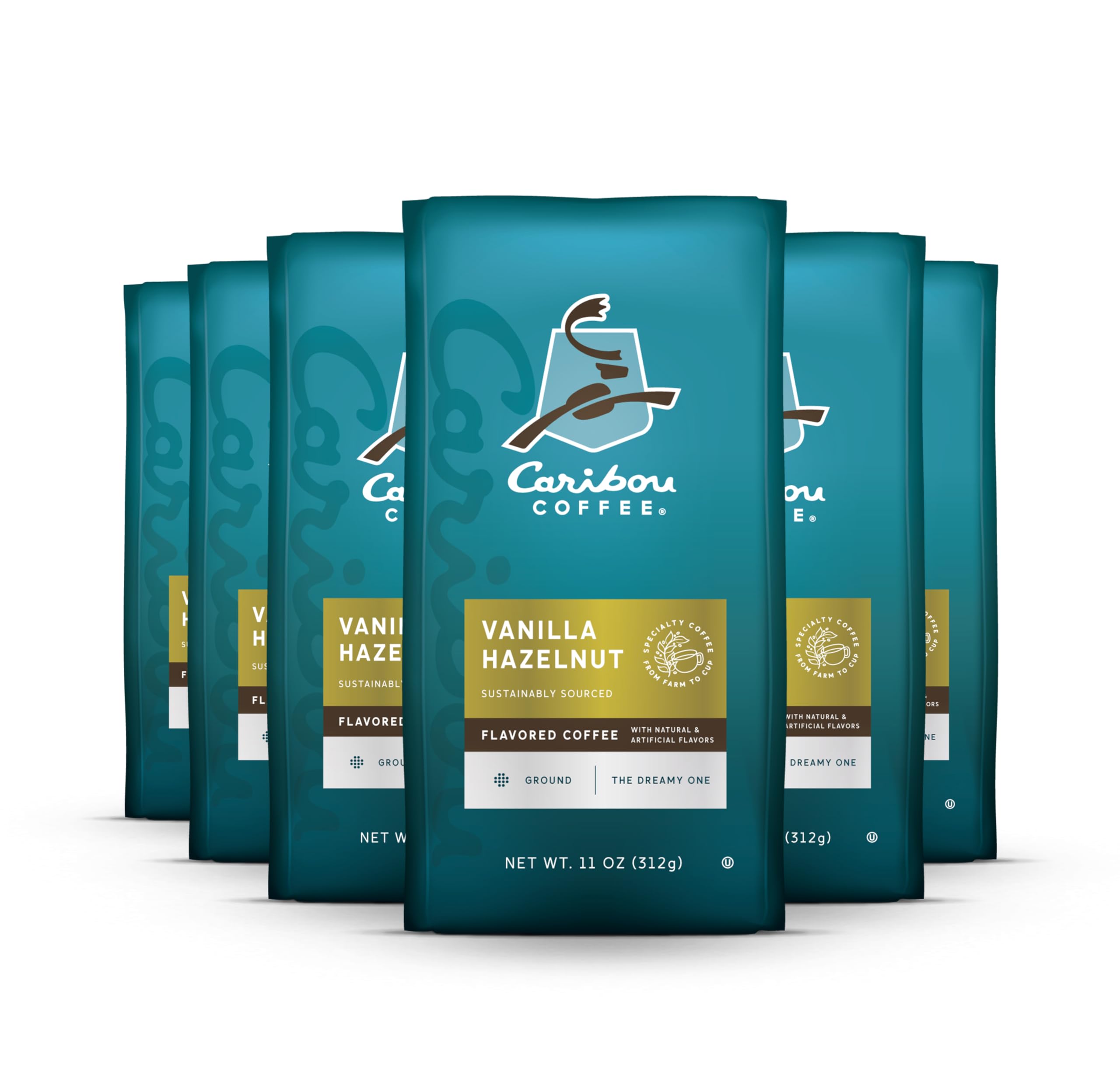 Caribou Coffee Vanilla Hazelnut Dreamstate Flavored Ground Coffee - 66oz (6 x 11oz Bags) | Rich Aroma & Smooth Taste | Perfect for Morning Brew, Office Break & Cozy Evenings