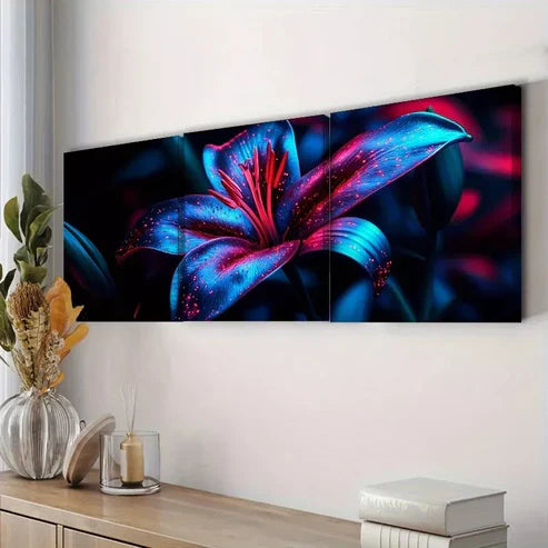 3pcs Lily Flowers Nature Dark Background Wall Art Set - Framed Canvas 60x90cm - High Quality Print - 100% Australian Made - Ready to Hang - Perfect for Living Room, Bedroom & Office Decor