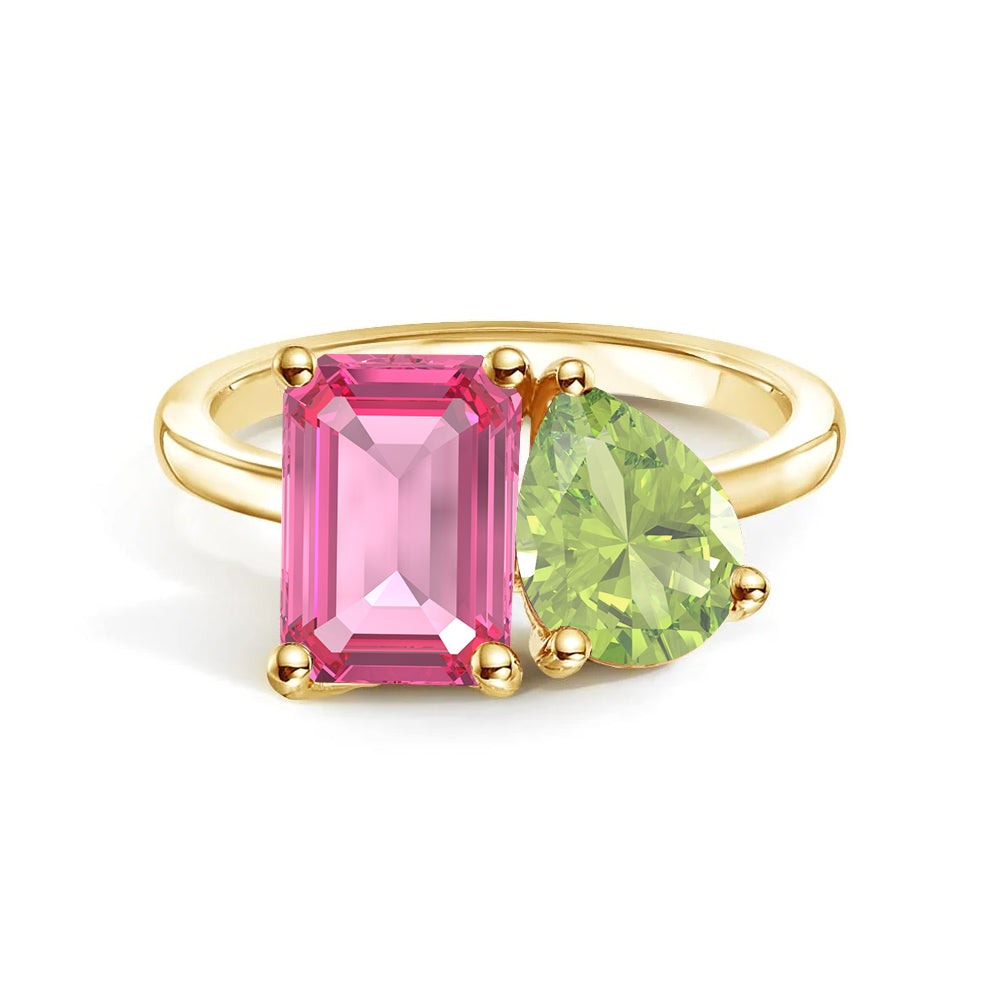 Personalized Pink Tourmaline Toi et Moi Ring - Custom Birthstone Anniversary Jewelry for Couples, Engagements & Romantic Gifts