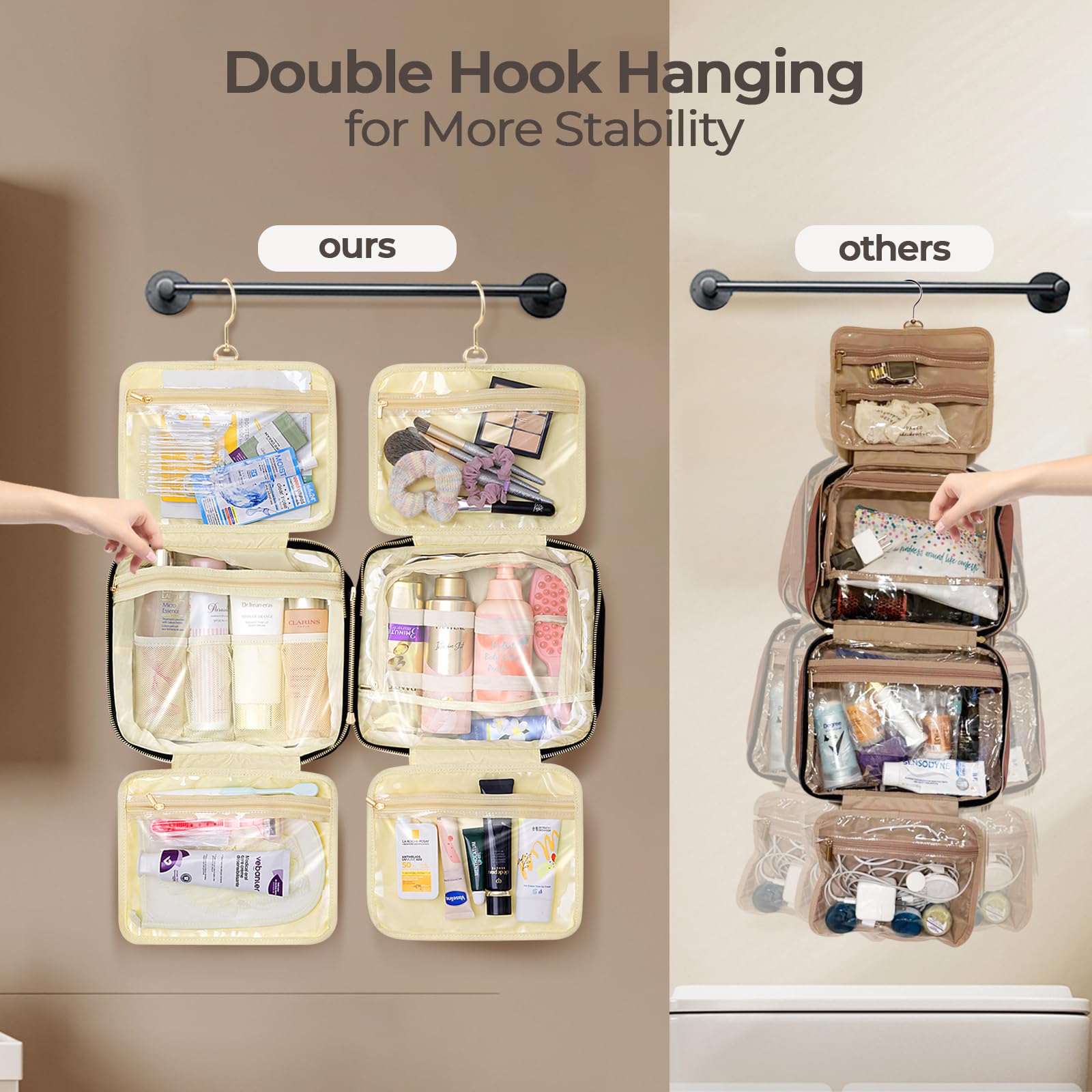 **Detachable Hanging Travel Toiletry Bag for Women - 6 Compartments Large Makeup Organizer for Bathroom, Shower, Business Trips & Camping (Black) - Perfect for Travel, Gym & Daily Use**