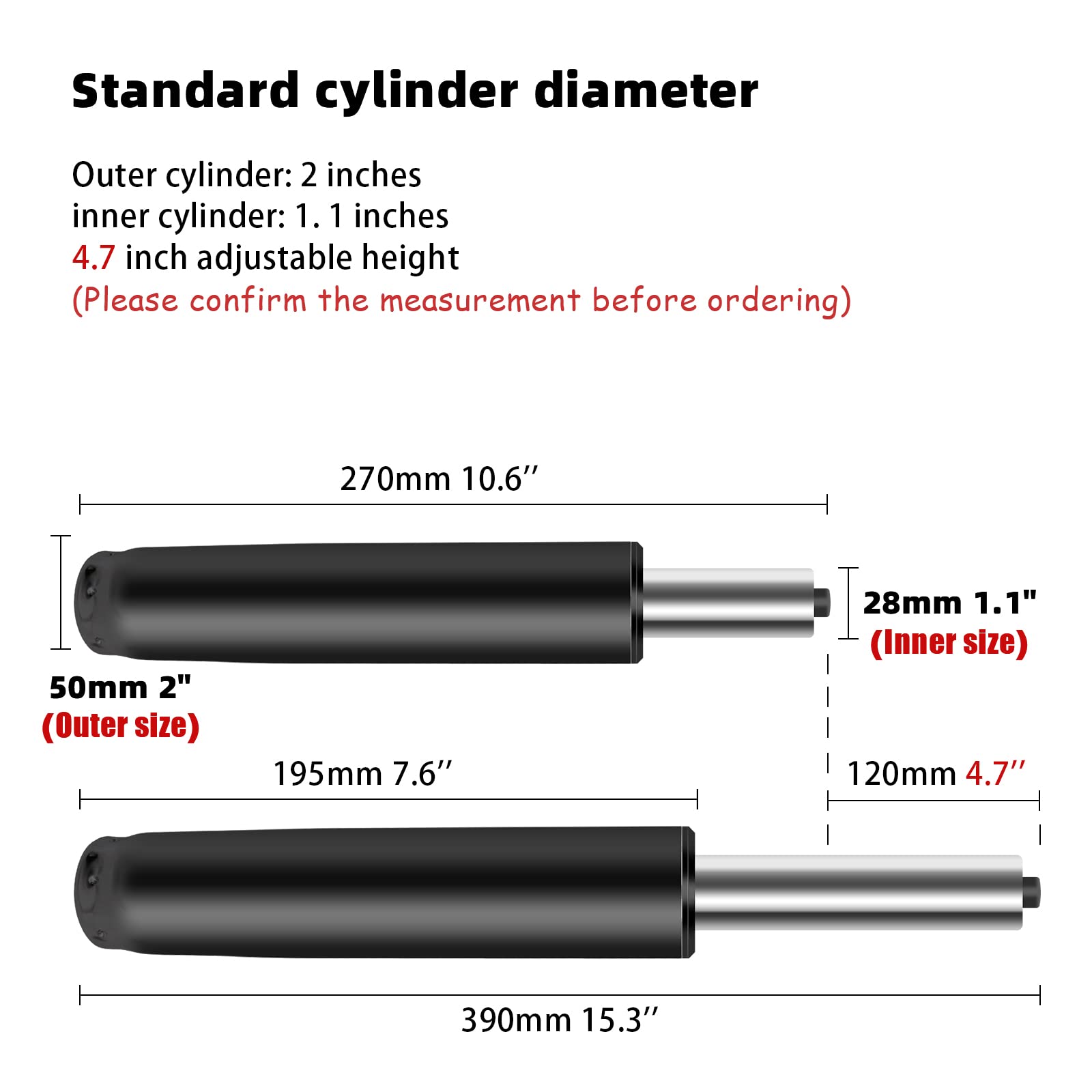 4.7 Inch Heavy Duty Office Chair Gas Lift Cylinder - Universal Replacement Hydraulic Piston for Most Office Chairs | Durable & Adjustable Height Mechanism for Home Office, Gaming & Ergonomic Workspaces