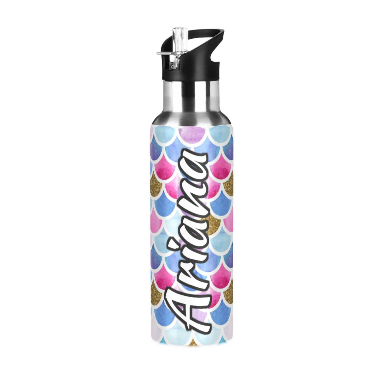 Custom Glitter Gold Mermaid Water Bottle with Straw Lid - 33oz Insulated Stainless Steel Sports Bottle for Gym, Fitness & Outdoor Activities | Personalized Name Gift for Women & Teens | Leakproof & BPA Free