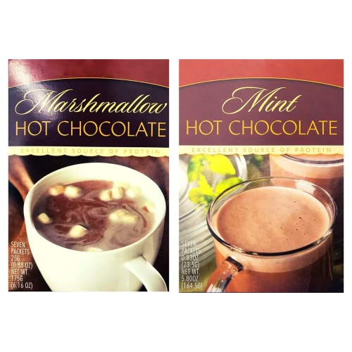 HealthyWise High Protein Hot Cocoa Mix - Low Carb, Low Calorie Hot Chocolate with Marshmallow & Mint Flavor (15g Protein, 7 Servings/Pack, 2-Pack) - Perfect for Keto Diet, Post-Workout Recovery & Winter Warmth