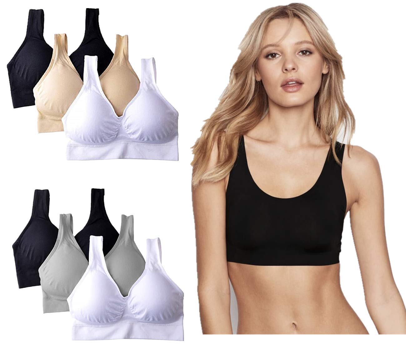 3-Pack Women's Wireless Comfort Bras - Seamless Sleep Bra with Removable Pads for A/B/C/DD Cups - Perfect for Yoga, Lounge & Everyday Wear