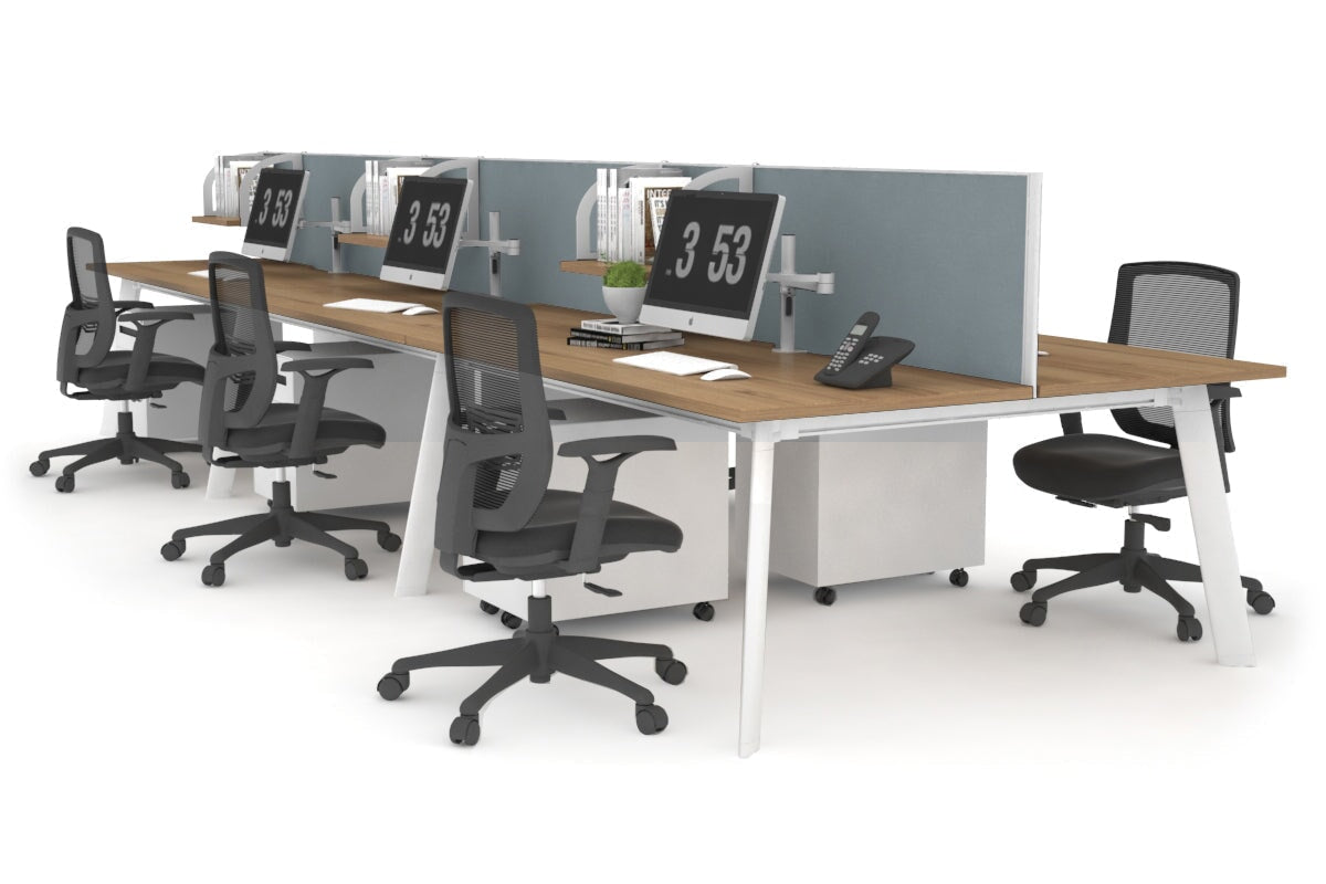 6-Person Workstation with White Frame - 1400L x 800W Office Desk with Cable Management | Perfect for Team Collaboration & Open Office Spaces
