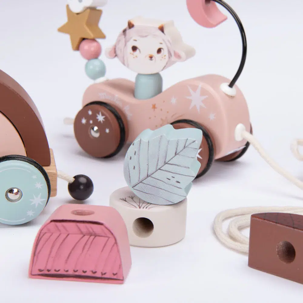 Speedy Monkey Wooden Pull Along Activity Train by Moulin Roty - Classic Wooden Toy for Toddlers, Perfect for Early Learning & Imaginative Play at Home or Daycare